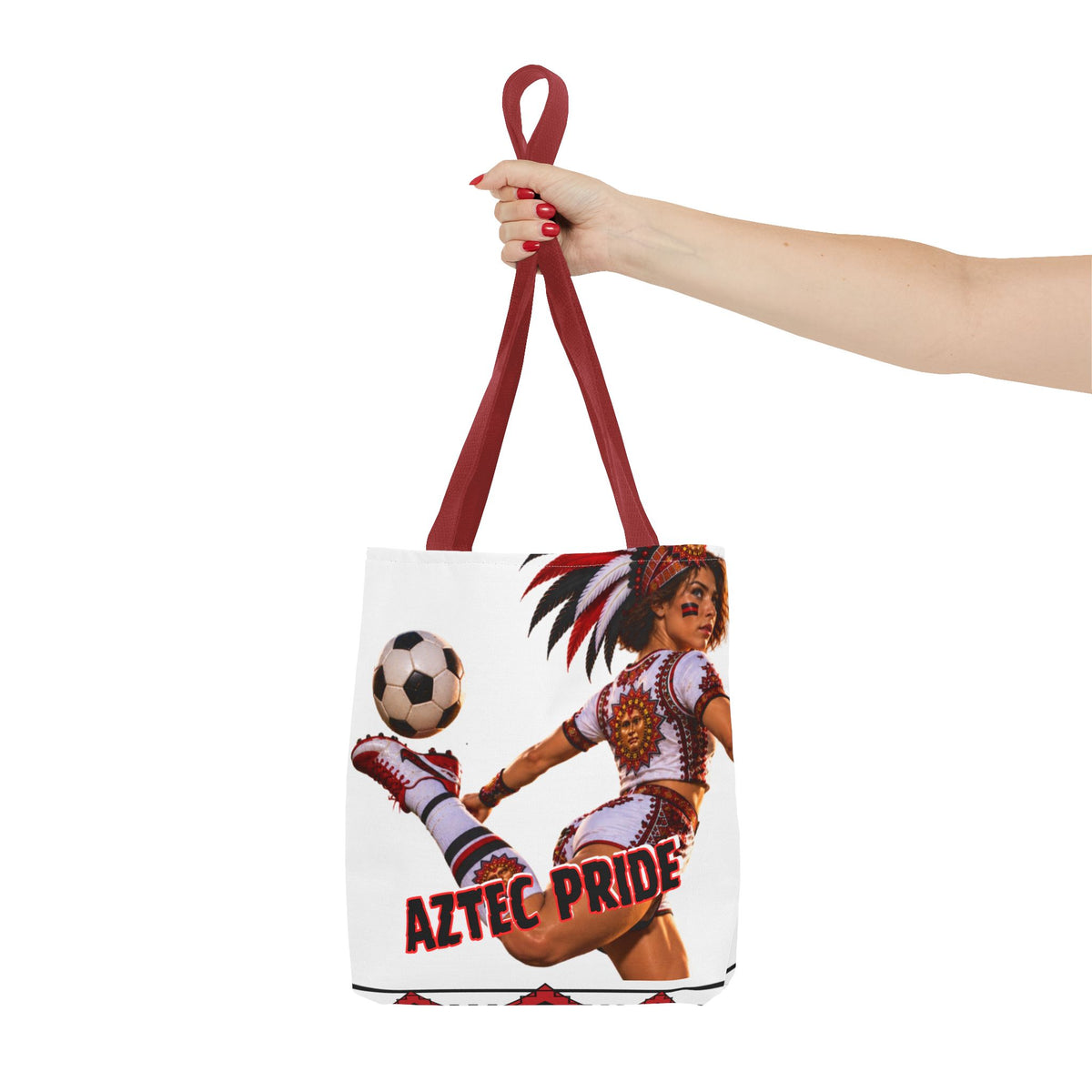 Aztec Soccer Female Warrior Tote Bag | Aztec-Inspired AI Art • Made & Shipped in the USA • 🚚 FREE USA Shipping • FREE Personalization