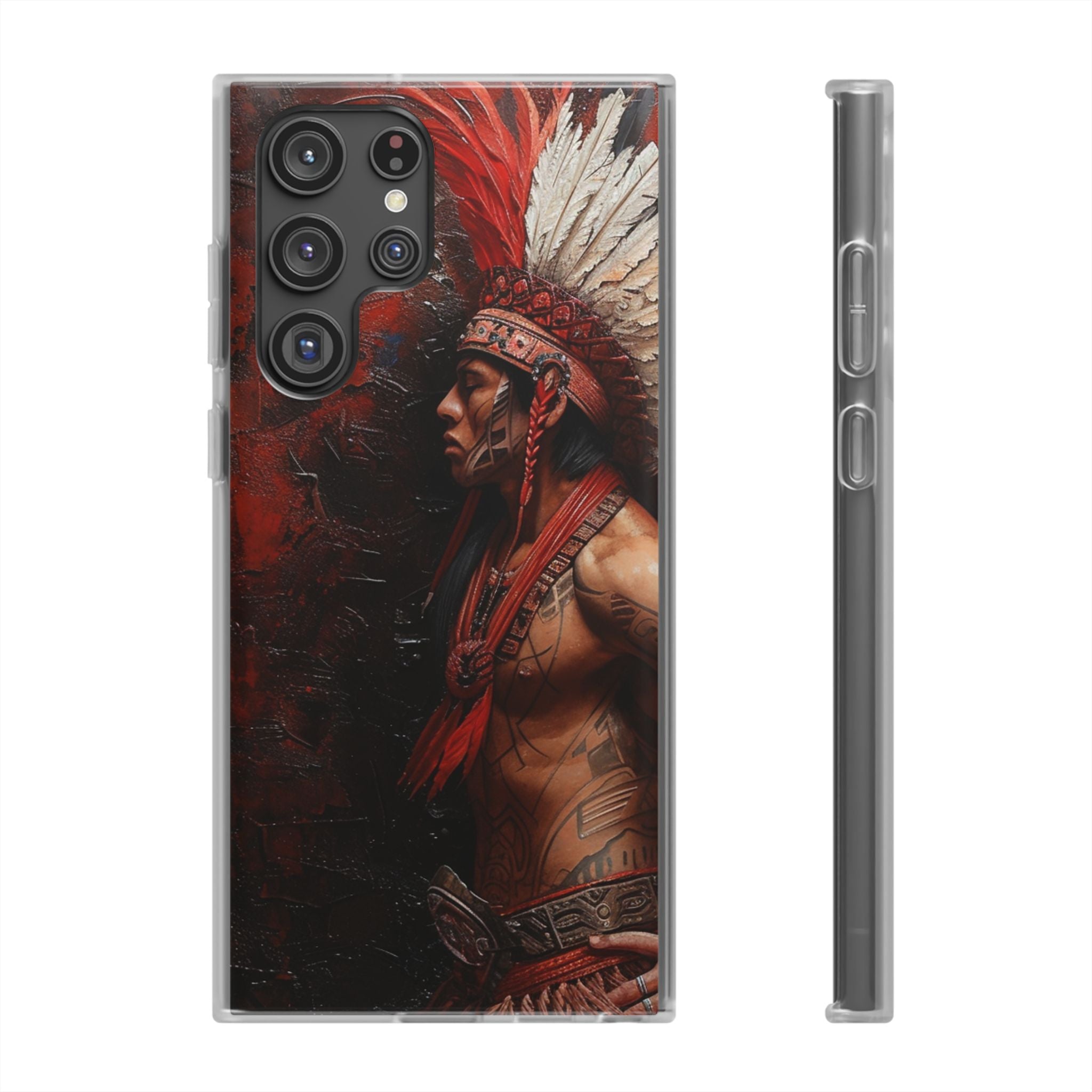 Aztec Noble Warrior – Flexi Phone Case (iPhone & Samsung • Clear TPU • Made in USA • Personalized Option)