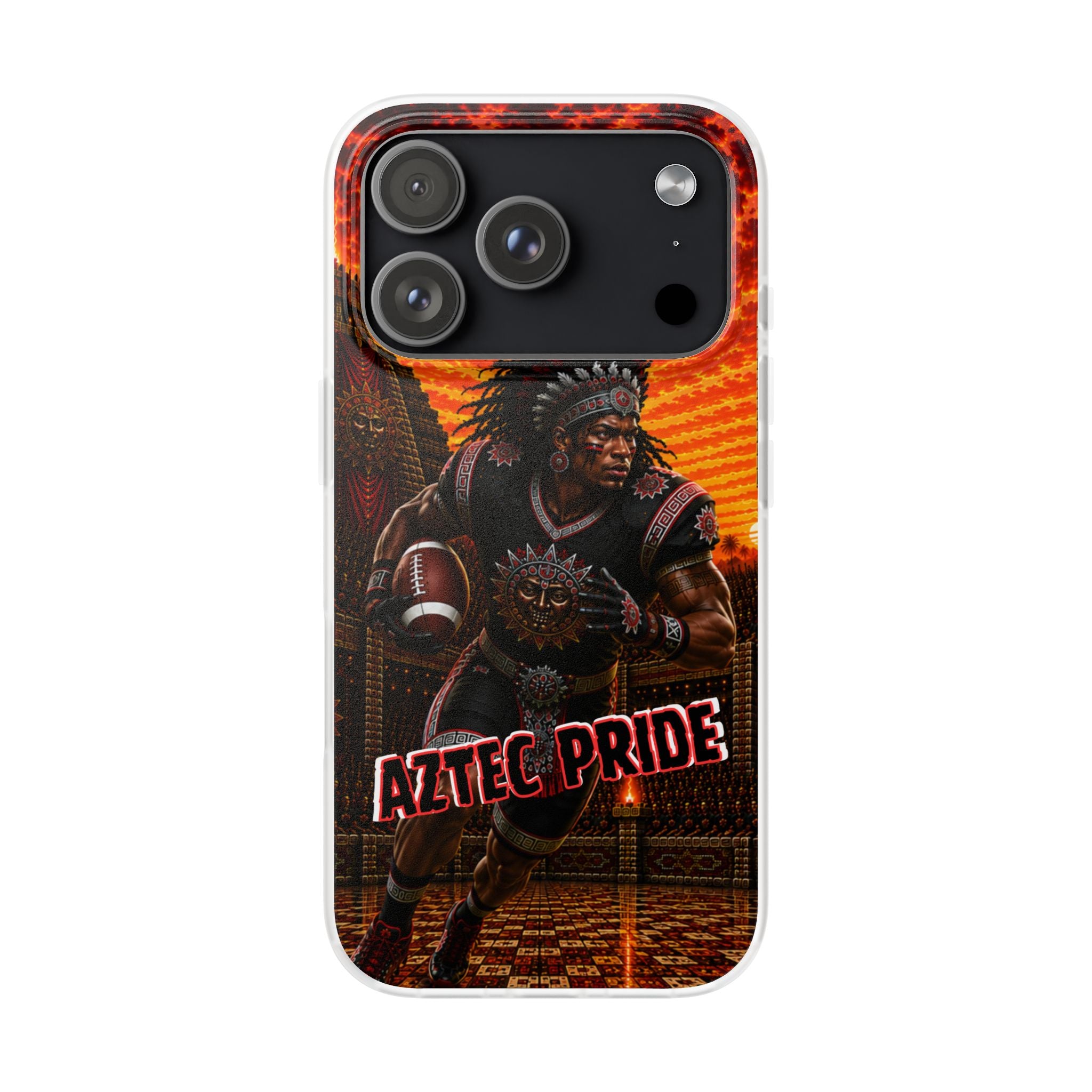 Aztec Football Warrior – Flexi Phone Case (iPhone & Samsung • Clear TPU • Made & Shipped in the USA • 🚚 FREE USA Shipping • Personalized Option)