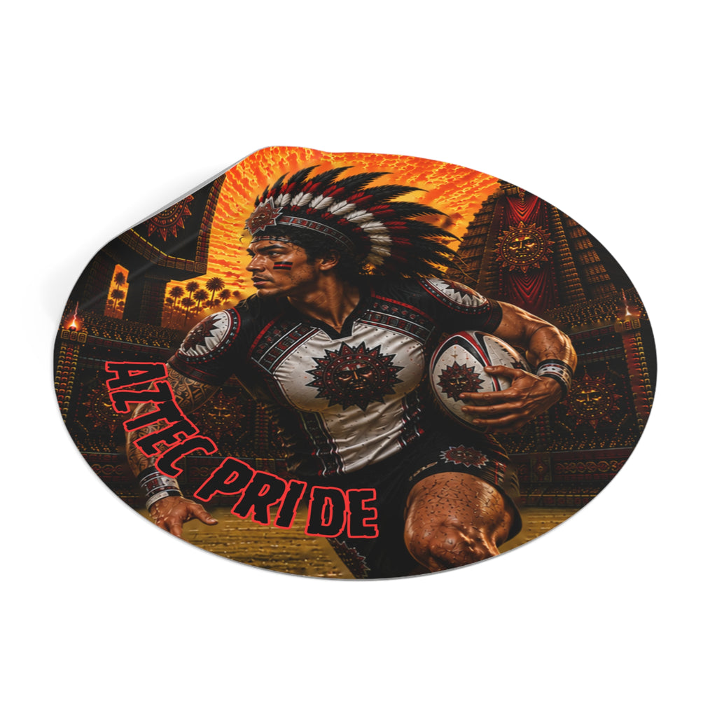 Aztec Rugby Male Warrior Round Vinyl Sticker 2”–6” | Made & Shipped in the USA • 🚚 FREE USA Shipping • Personalized Option