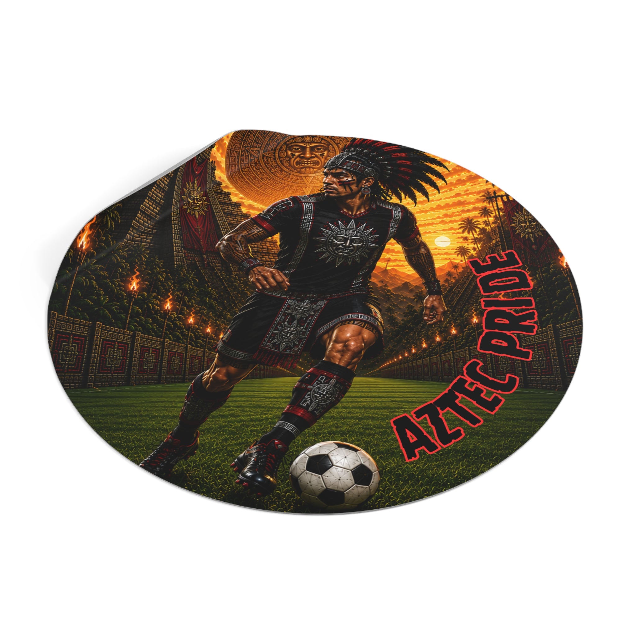 Aztec Soccer Male Warrior Round Vinyl Sticker 2”–6” | Made & Shipped in the USA • 🚚 FREE USA Shipping • Personalized Option