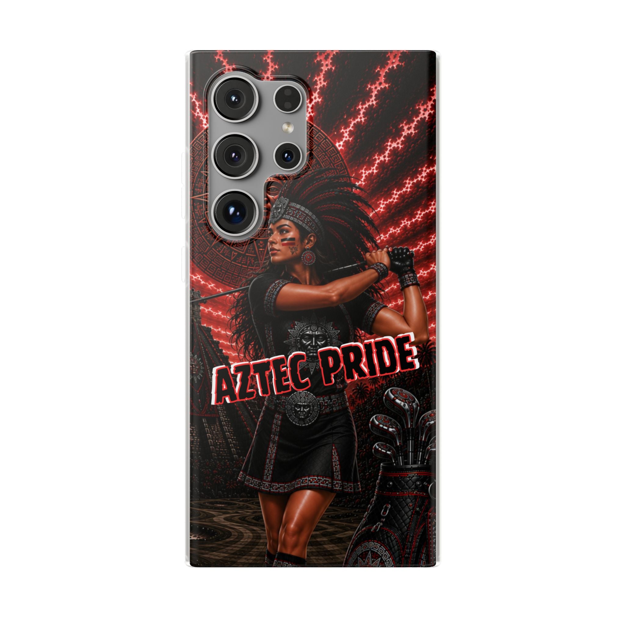 Aztec Golf Female Warrior – Flexi Phone Case (iPhone & Samsung • Clear TPU • Made & Shipped in the USA • 🚚 FREE USA Shipping • Personalized Option)