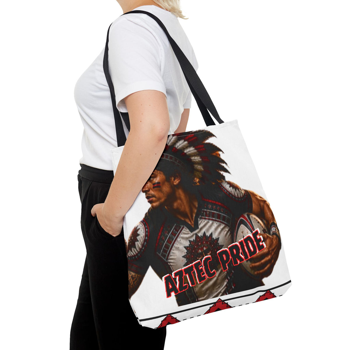Aztec Rugby Male Warrior Tote Bag | Aztec-Inspired AI Art • Made & Shipped in the USA • 🚚 FREE USA Shipping • FREE Personalization