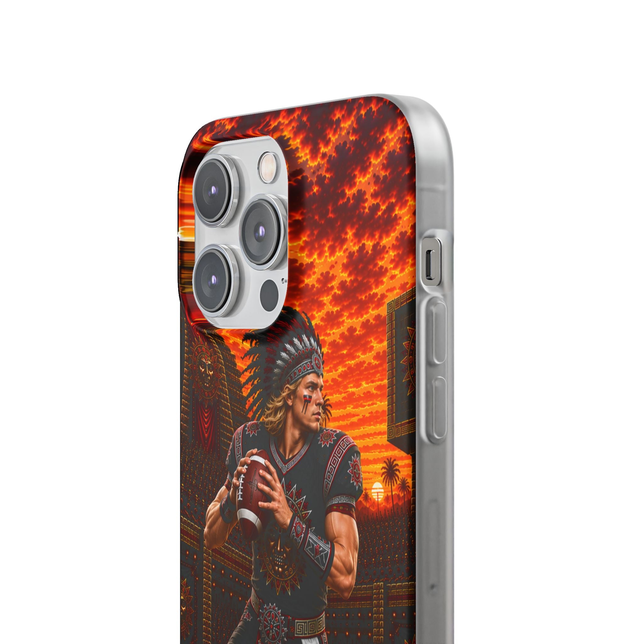 Aztec Football Warrior – Flexi Phone Case (iPhone & Samsung • Clear TPU • Made & Shipped in the USA • 🚚 FREE USA Shipping • Personalized Option)