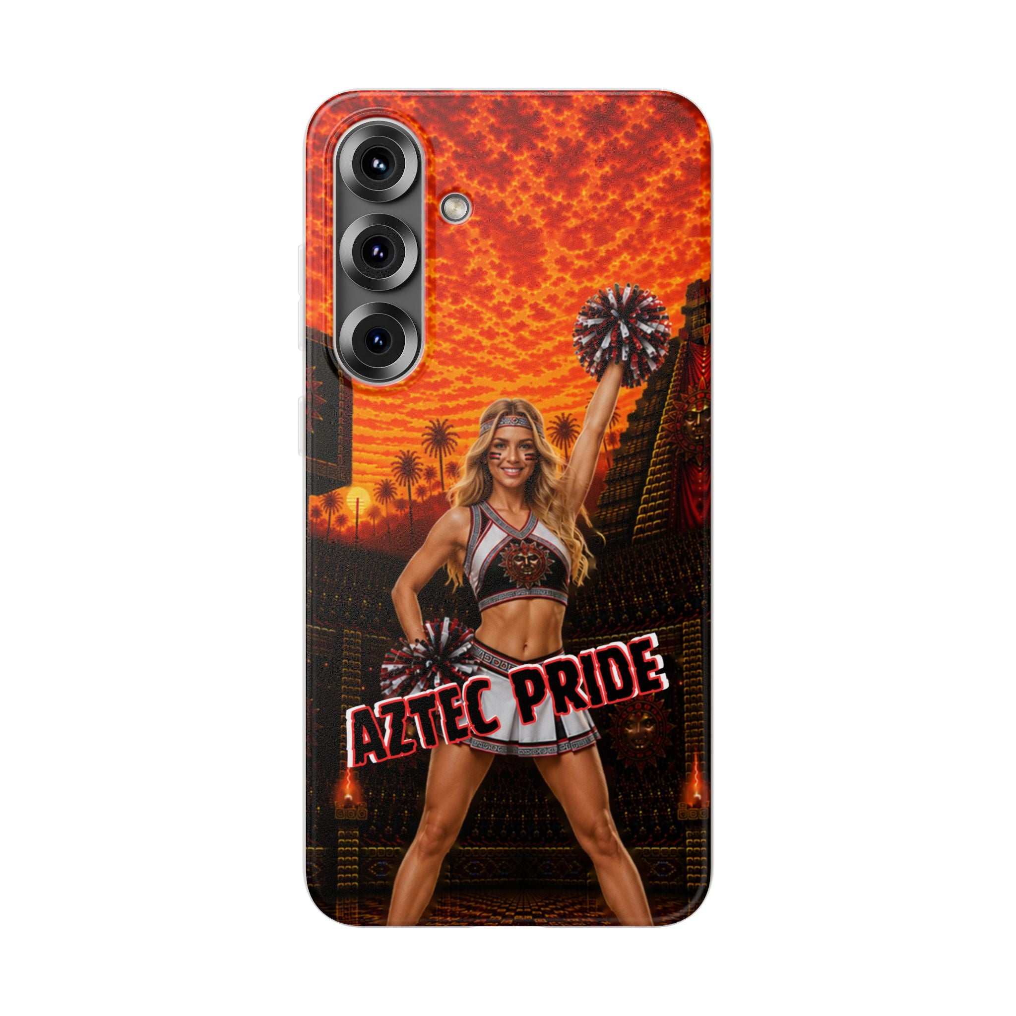 Aztec Cheerleader Warrior – Flexi Phone Case (iPhone & Samsung • Clear TPU • Made & Shipped in the USA • 🚚 FREE USA Shipping • Personalized Option)