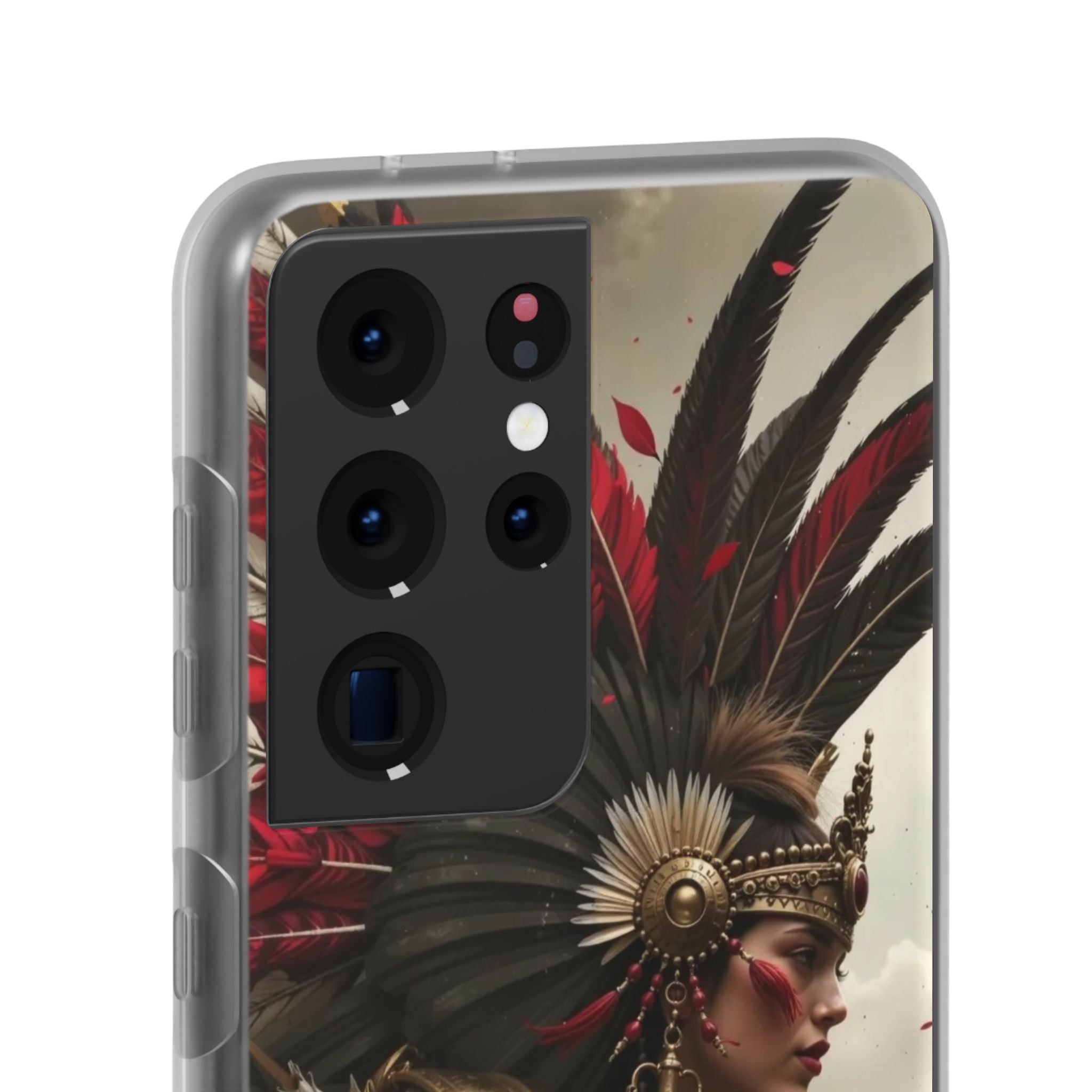 Aztec Warrior Queen – Flexi Phone Case (iPhone & Samsung • Clear TPU • Made in USA • Personalized Option)