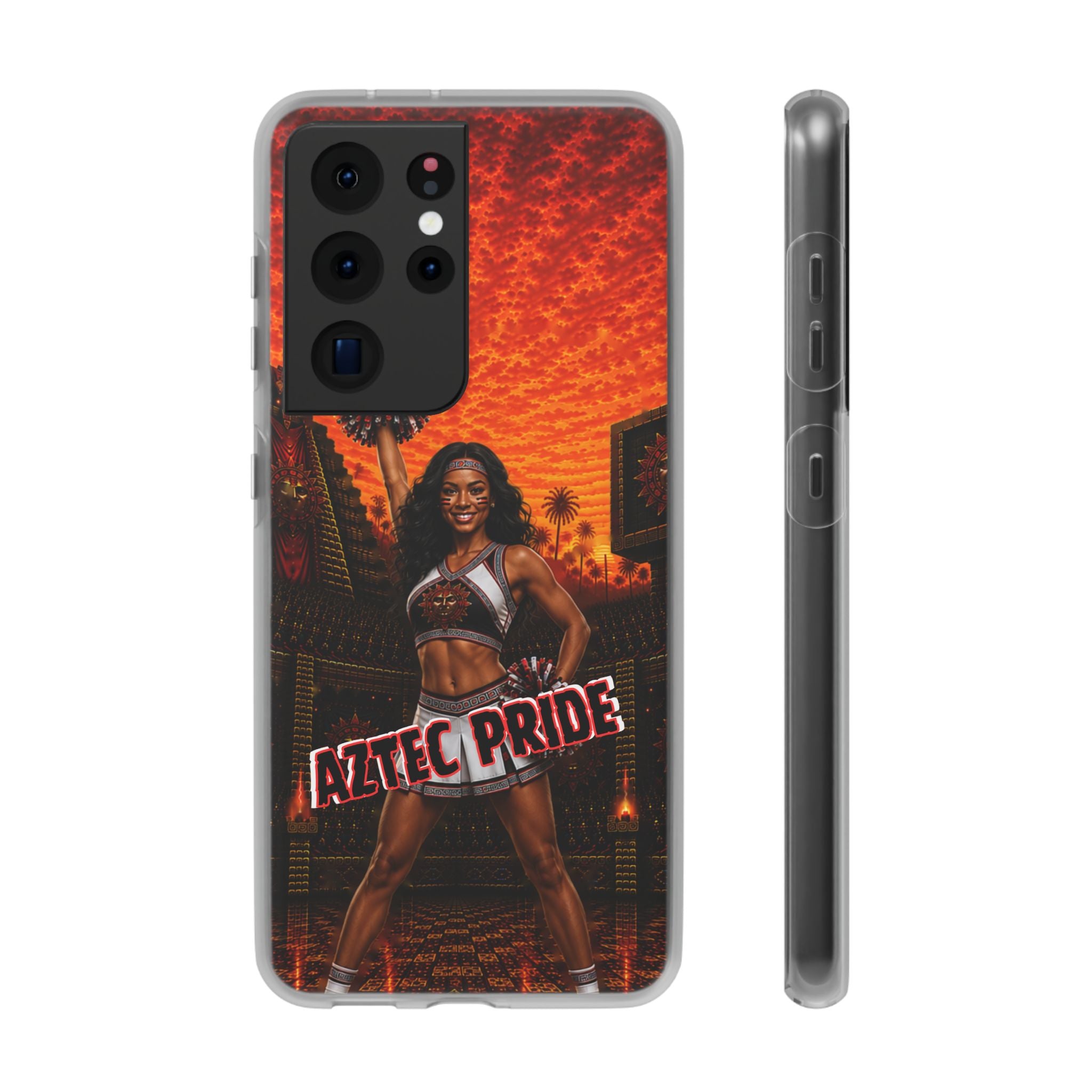 Aztec Cheerleader Warrior – Flexi Phone Case (iPhone & Samsung • Clear TPU • Made & Shipped in the USA • 🚚 FREE USA Shipping • Personalized Option)