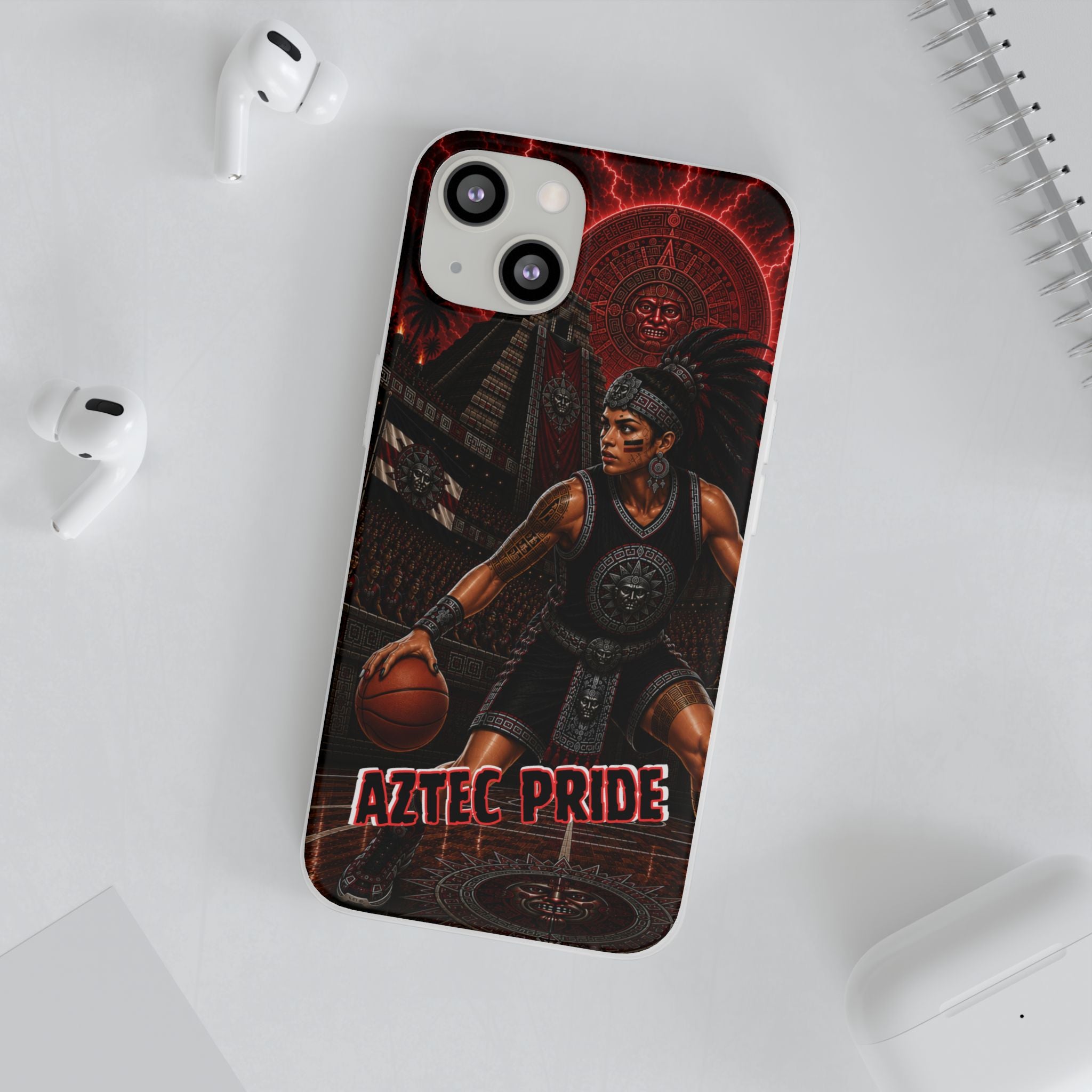 Aztec Basketball Female Warrior – Flexi Phone Case (iPhone & Samsung • Clear TPU • Made & Shipped in the USA • 🚚 FREE USA Shipping • Personalized Option)