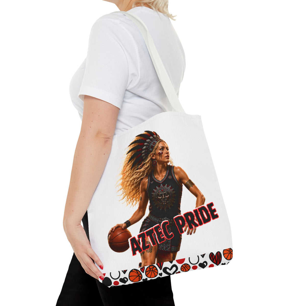 Aztec Basketball Female Warrior Tote Bag | Aztec-Inspired AI Art • Made & Shipped in the USA • 🚚 FREE USA Shipping • FREE Personalization