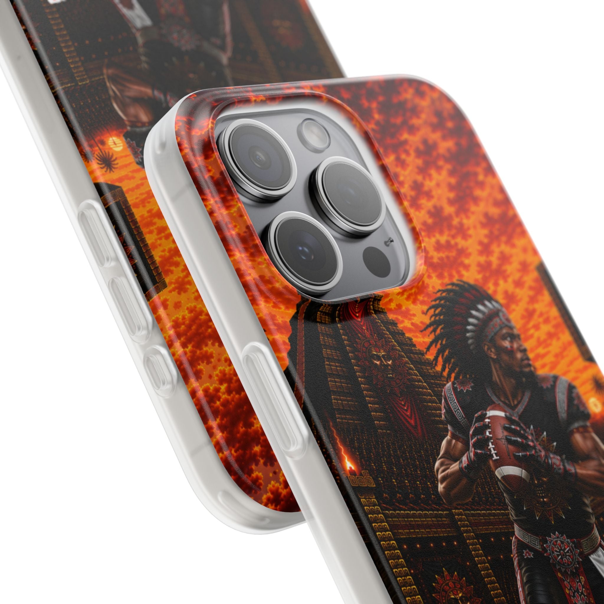 Aztec Football Warrior – Flexi Phone Case (iPhone & Samsung • Clear TPU • Made & Shipped in the USA • 🚚 FREE USA Shipping • Personalized Option)