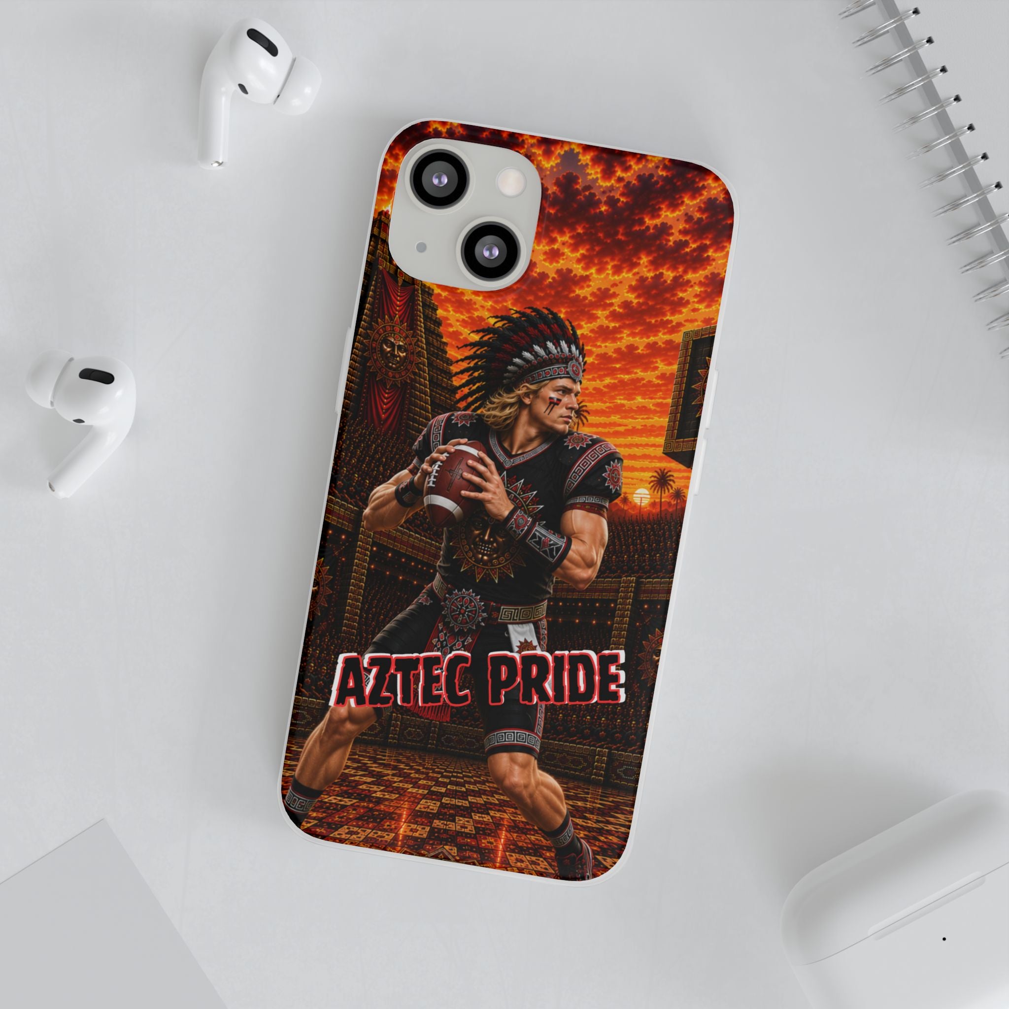 Aztec Football Warrior – Flexi Phone Case (iPhone & Samsung • Clear TPU • Made & Shipped in the USA • 🚚 FREE USA Shipping • Personalized Option)