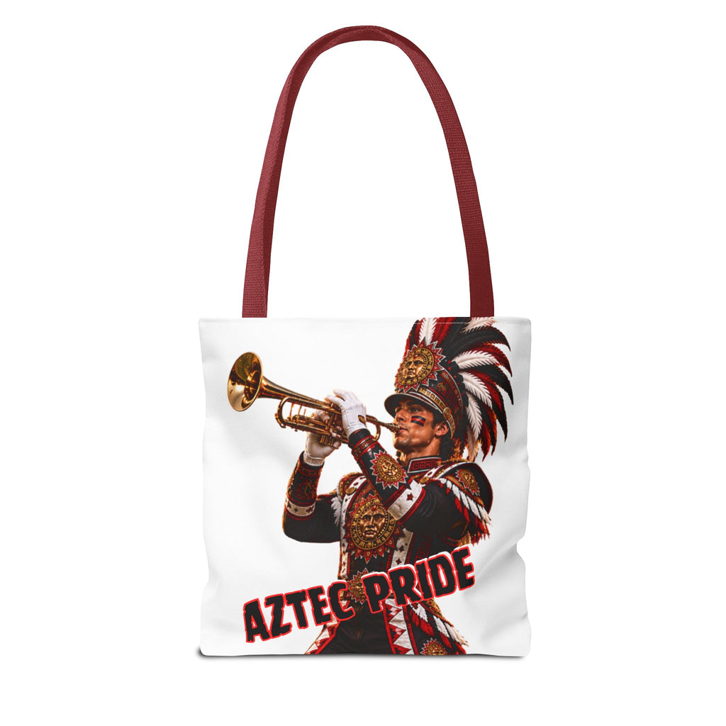 Aztec Trumpet Warrior Tote Bag | Aztec-Inspired AI Art • Made & Shipped in the USA • 🚚 FREE USA Shipping • FREE Personalization