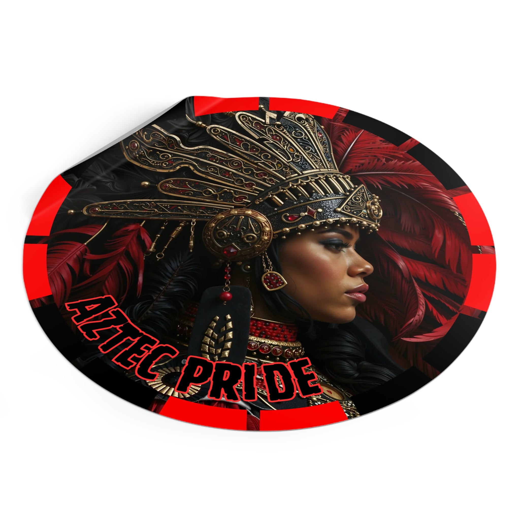 Aztec Lioness Queen Round Vinyl Sticker – Waterproof Matte Decal (2”–6”)