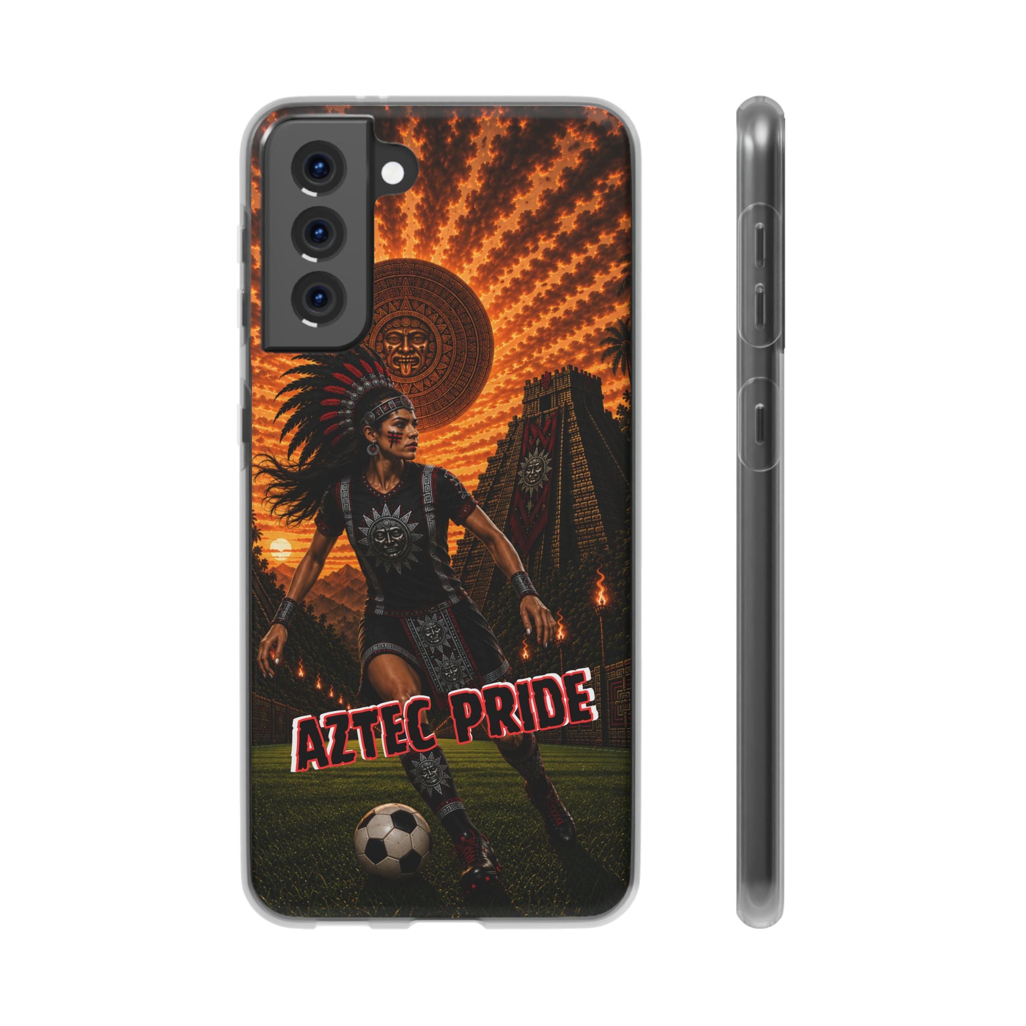 Aztec Soccer Female Warrior – Flexi Phone Case (iPhone & Samsung • Clear TPU • Made & Shipped in the USA • 🚚 FREE USA Shipping • Personalized Option)