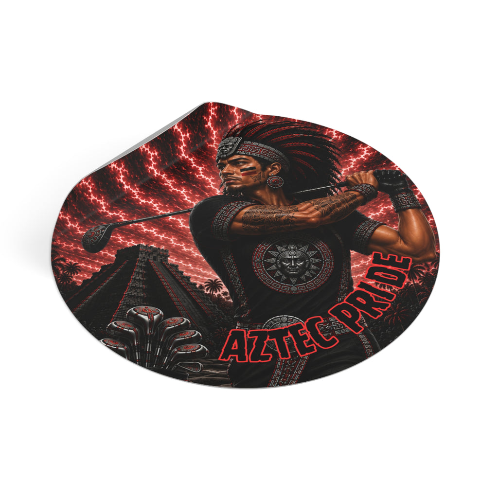 Aztec Golf Male Warrior Round Vinyl Sticker 2”–6” | Made & Shipped in the USA • 🚚 FREE USA Shipping • Personalized Option