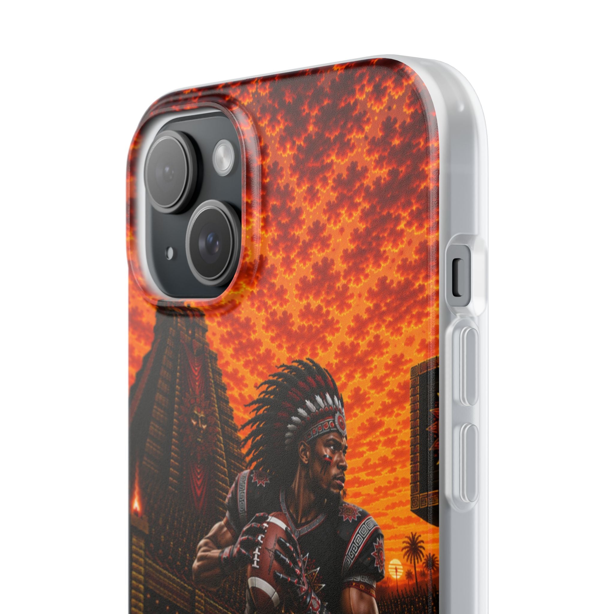 Aztec Football Warrior – Flexi Phone Case (iPhone & Samsung • Clear TPU • Made & Shipped in the USA • 🚚 FREE USA Shipping • Personalized Option)