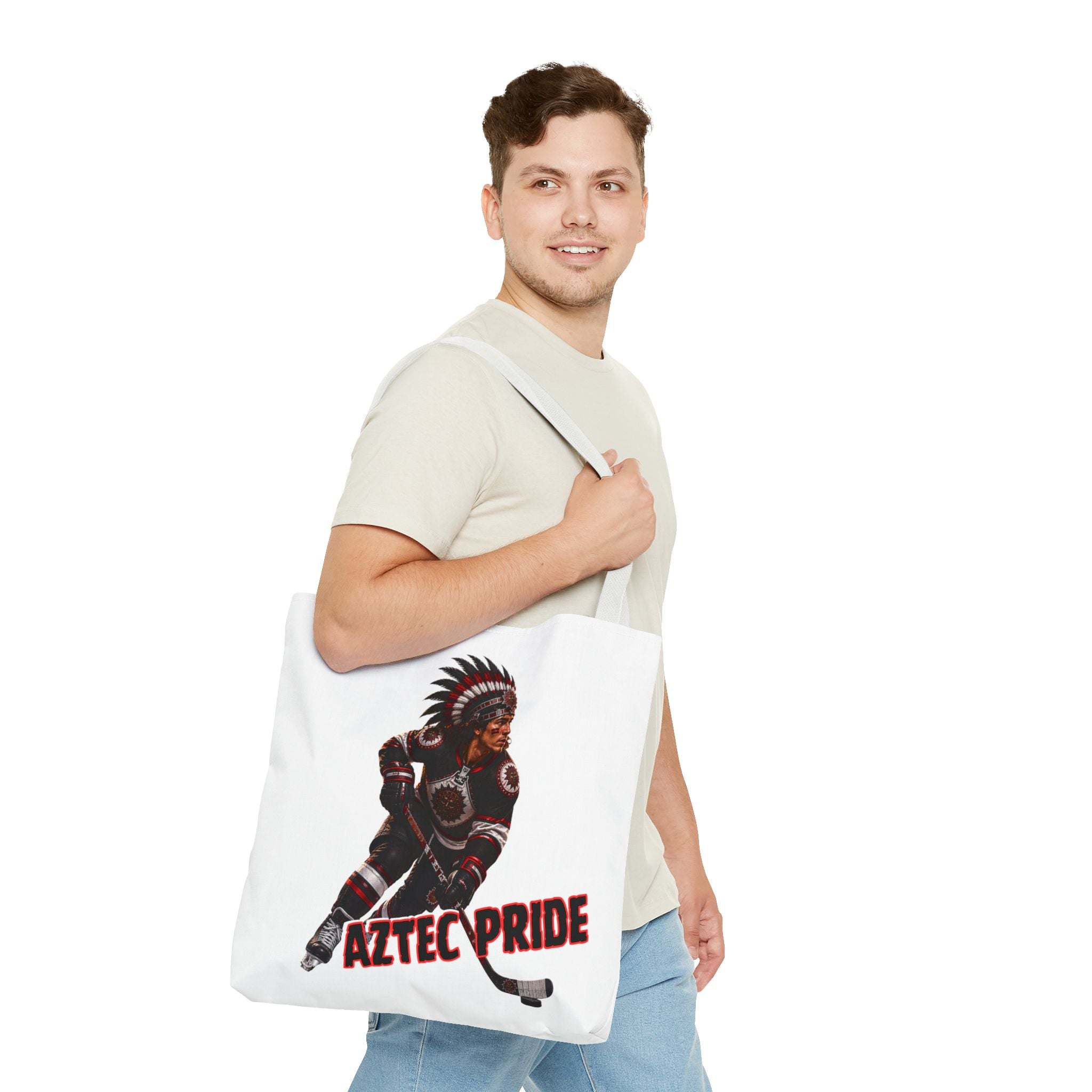 Aztec Hockey Warrior Tote Bag | Aztec-Inspired AI Art • Made & Shipped in the USA • 🚚 FREE USA Shipping • FREE Personalization