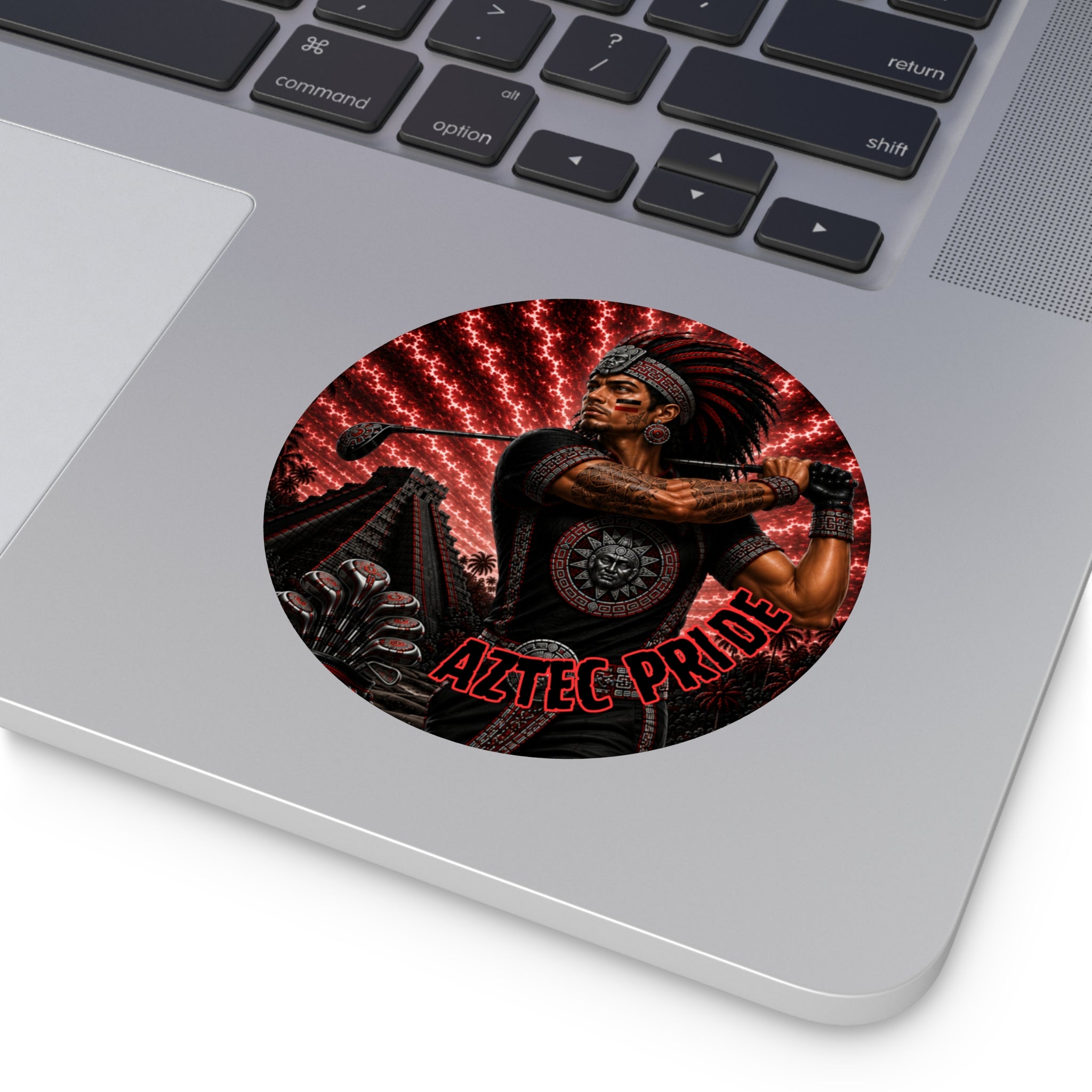 Aztec Golf Male Warrior Round Vinyl Sticker 2”–6” | Made & Shipped in the USA • 🚚 FREE USA Shipping • Personalized Option