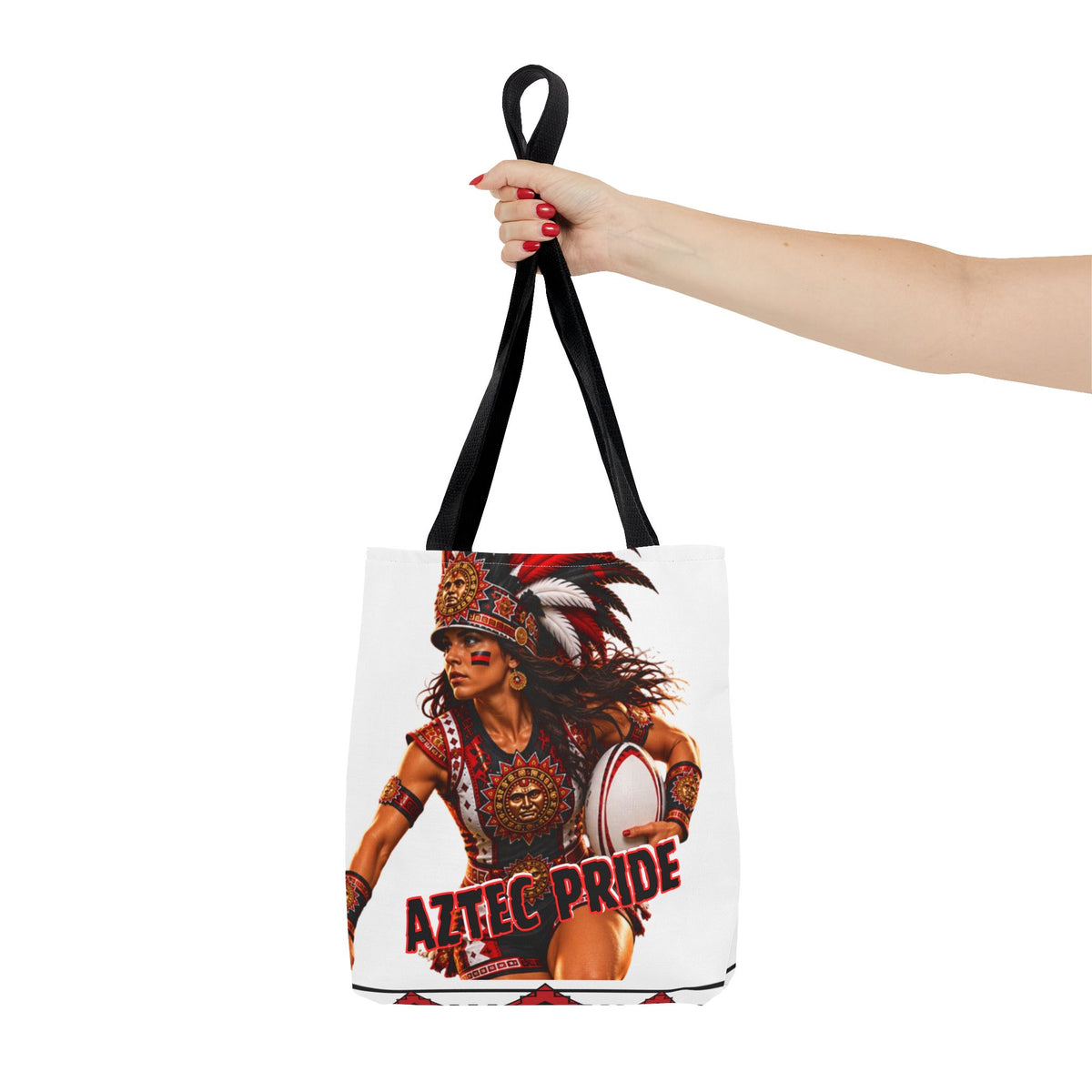 Aztec Rugby Female Warrior Tote Bag | Aztec-Inspired AI Art • Made & Shipped in the USA • 🚚 FREE USA Shipping • FREE Personalization