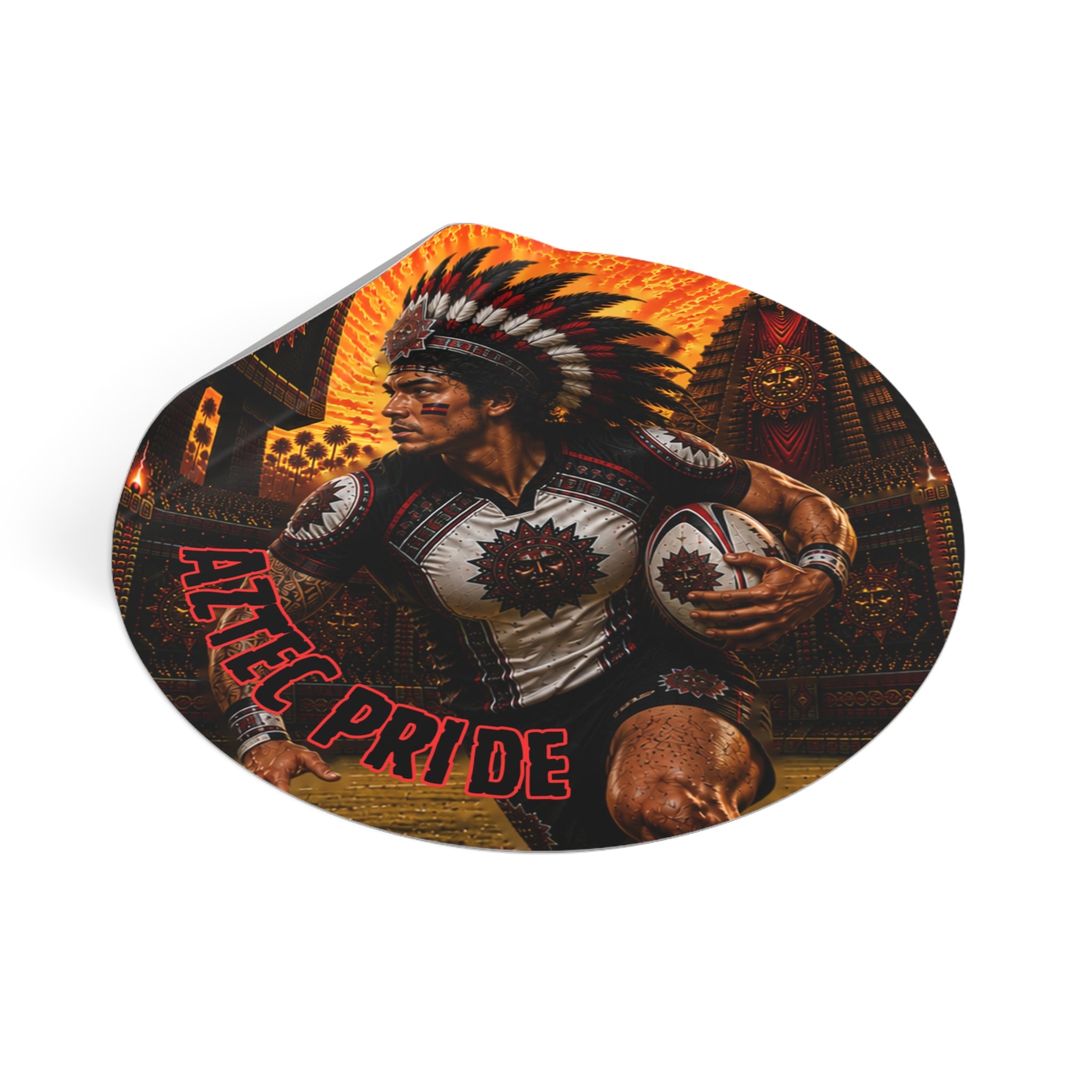 Aztec Rugby Male Warrior Round Vinyl Sticker 2”–6” | Made & Shipped in the USA • 🚚 FREE USA Shipping • Personalized Option