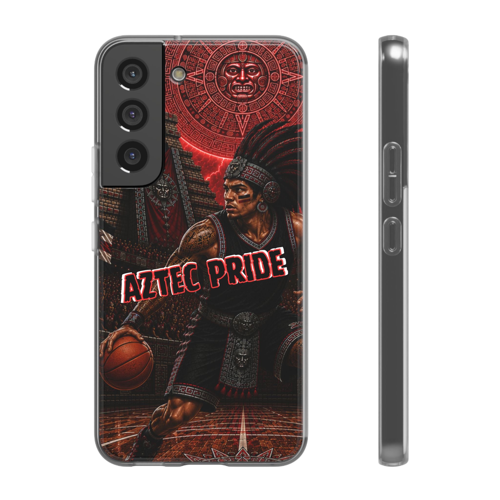 Aztec Basketall Warrior – Flexi Phone Case (iPhone & Samsung • Clear TPU • Made & Shipped in the USA • 🚚 FREE USA Shipping • Personalized Option)