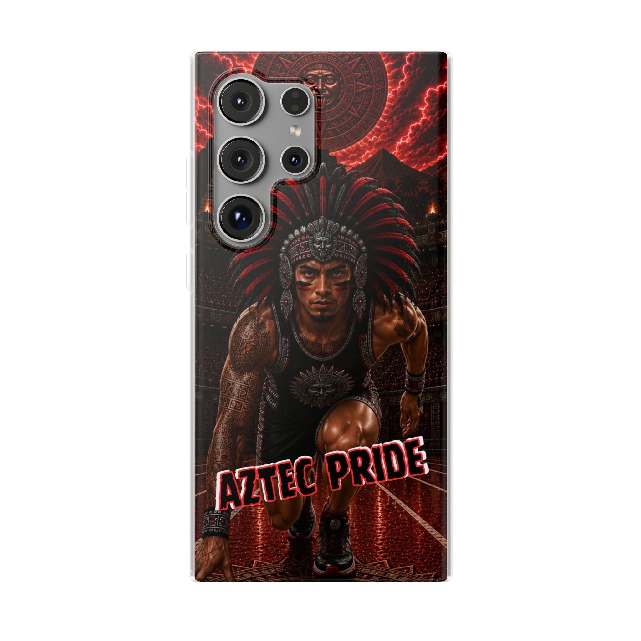 Aztec Track & Field Male Warrior – Flexi Phone Case (iPhone & Samsung • Clear TPU • Made & Shipped in the USA • 🚚 FREE USA Shipping • Personalized Option)