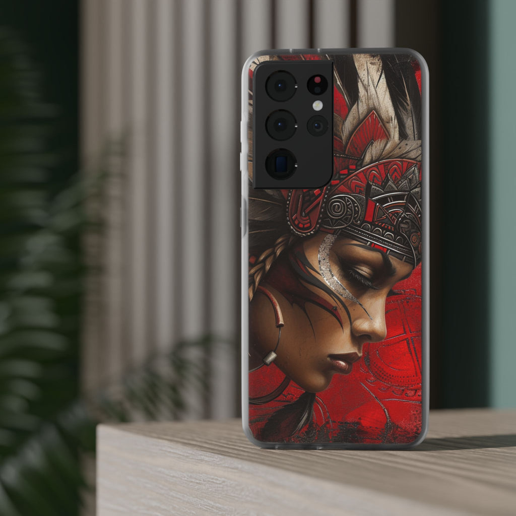 Aztec Sun Goddess – Flexi Phone Case (iPhone & Samsung • Clear TPU • Made in USA • Personalized Option)
