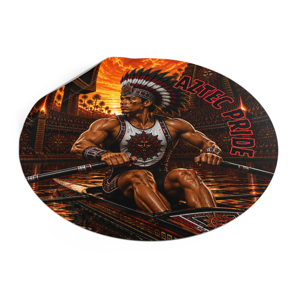 Aztec Rowing Warrior Round Vinyl Sticker 2”–6” | Made & Shipped in the USA • 🚚 FREE USA Shipping • Personalized Option