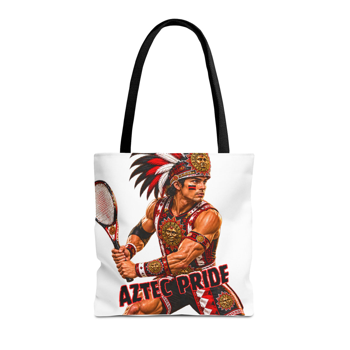 Aztec Tennis Male Warrior Tote Bag | Aztec-Inspired AI Art • Made & Shipped in the USA • 🚚 FREE USA Shipping • FREE Personalization