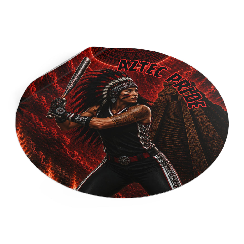 Aztec Softball Warrior Round Vinyl Sticker 2”–6” | Made & Shipped in the USA • 🚚 FREE USA Shipping • Personalized Option