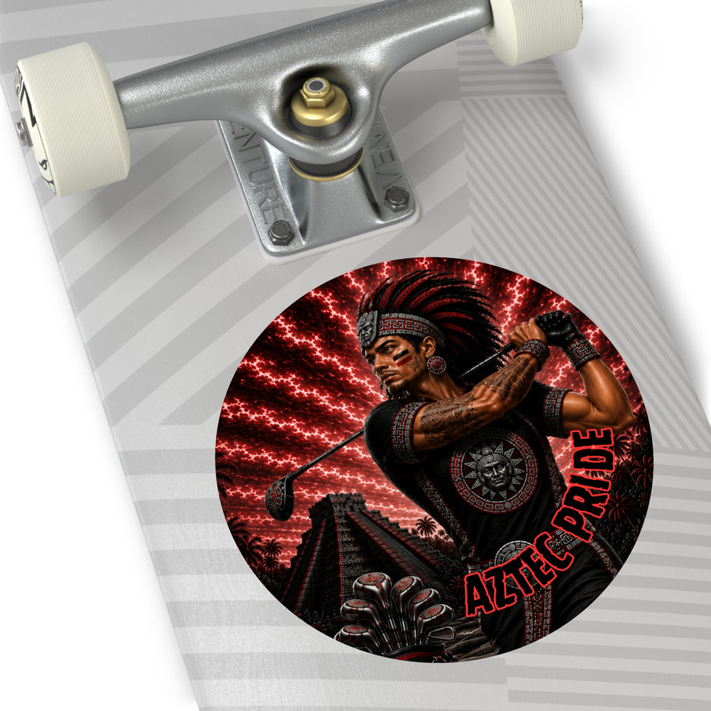 Aztec Golf Male Warrior Round Vinyl Sticker 2”–6” | Made & Shipped in the USA • 🚚 FREE USA Shipping • Personalized Option
