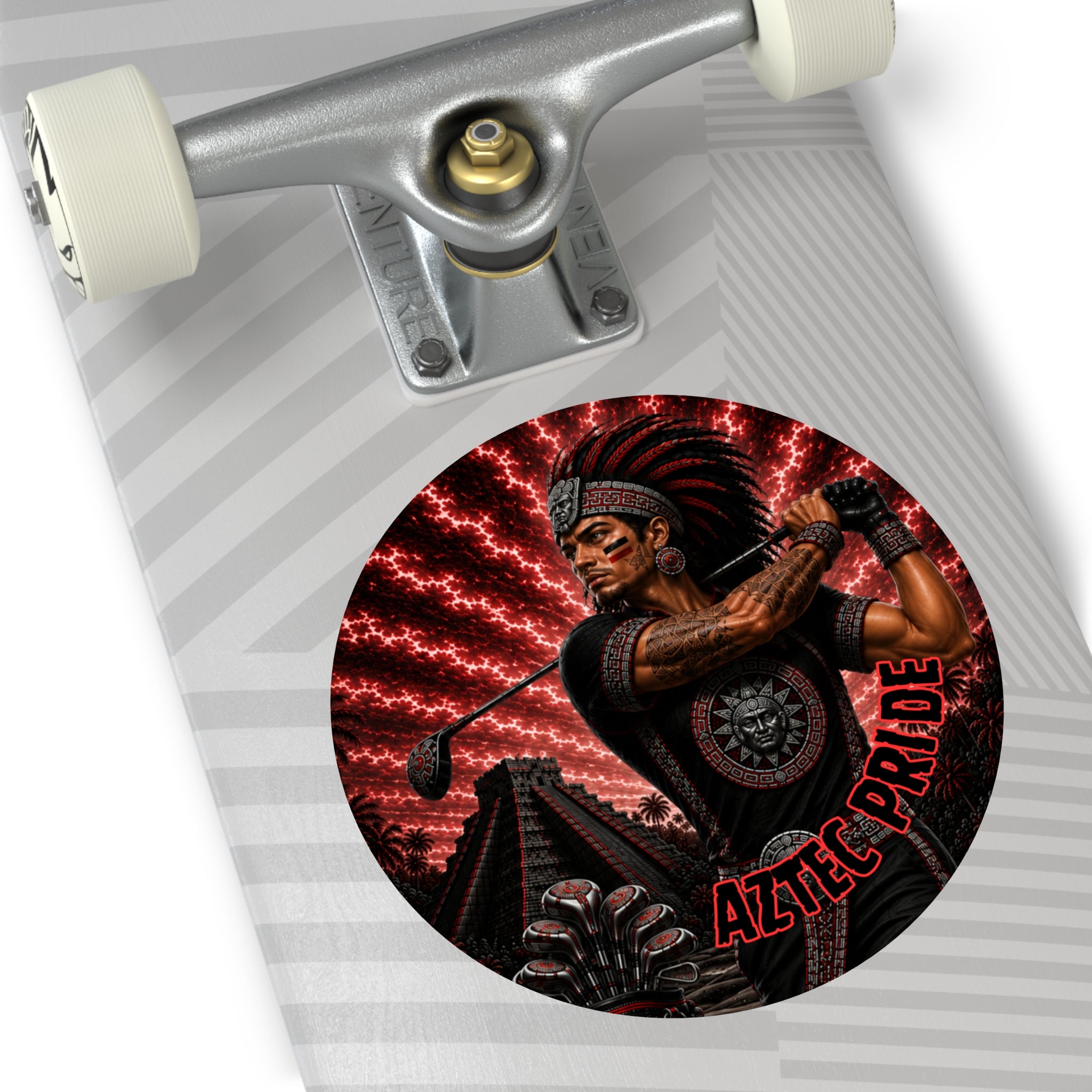 Aztec Golf Male Warrior Round Vinyl Sticker 2”–6” | Made & Shipped in the USA • 🚚 FREE USA Shipping • Personalized Option