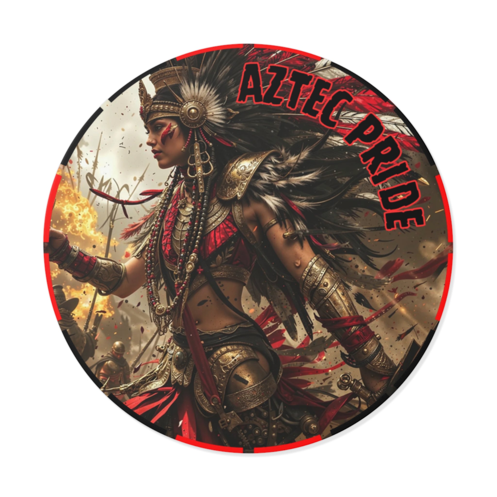 Aztec Warrior Queen Round Vinyl Sticker – Waterproof Matte Decal (2”–6”)