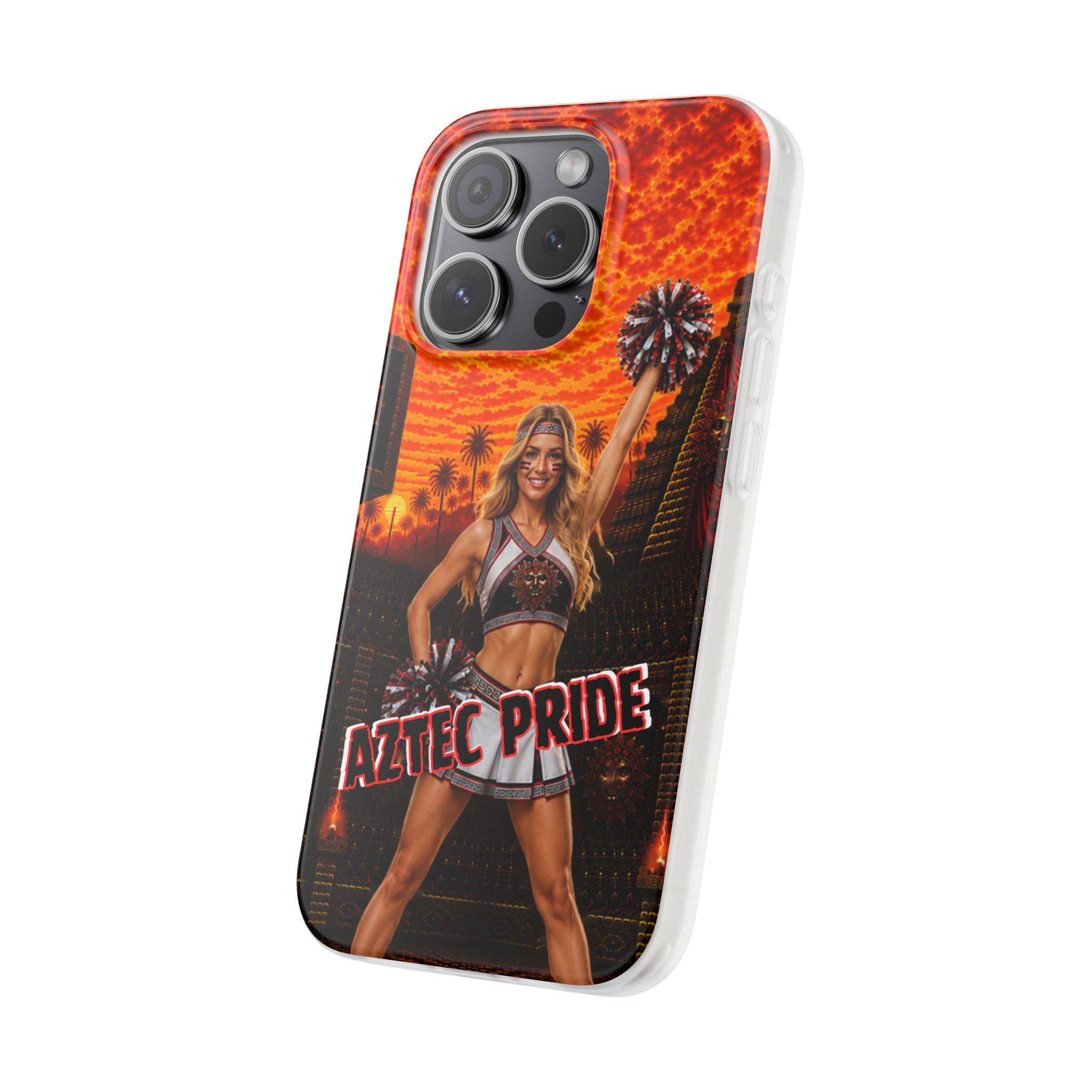 Aztec Cheerleader Warrior – Flexi Phone Case (iPhone & Samsung • Clear TPU • Made & Shipped in the USA • 🚚 FREE USA Shipping • Personalized Option)