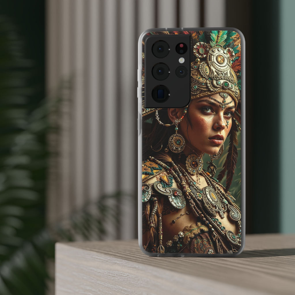 Aztec Warrior Goddess – Flexi Phone Case (iPhone & Samsung • Clear TPU • Made in USA • Personalized Option)