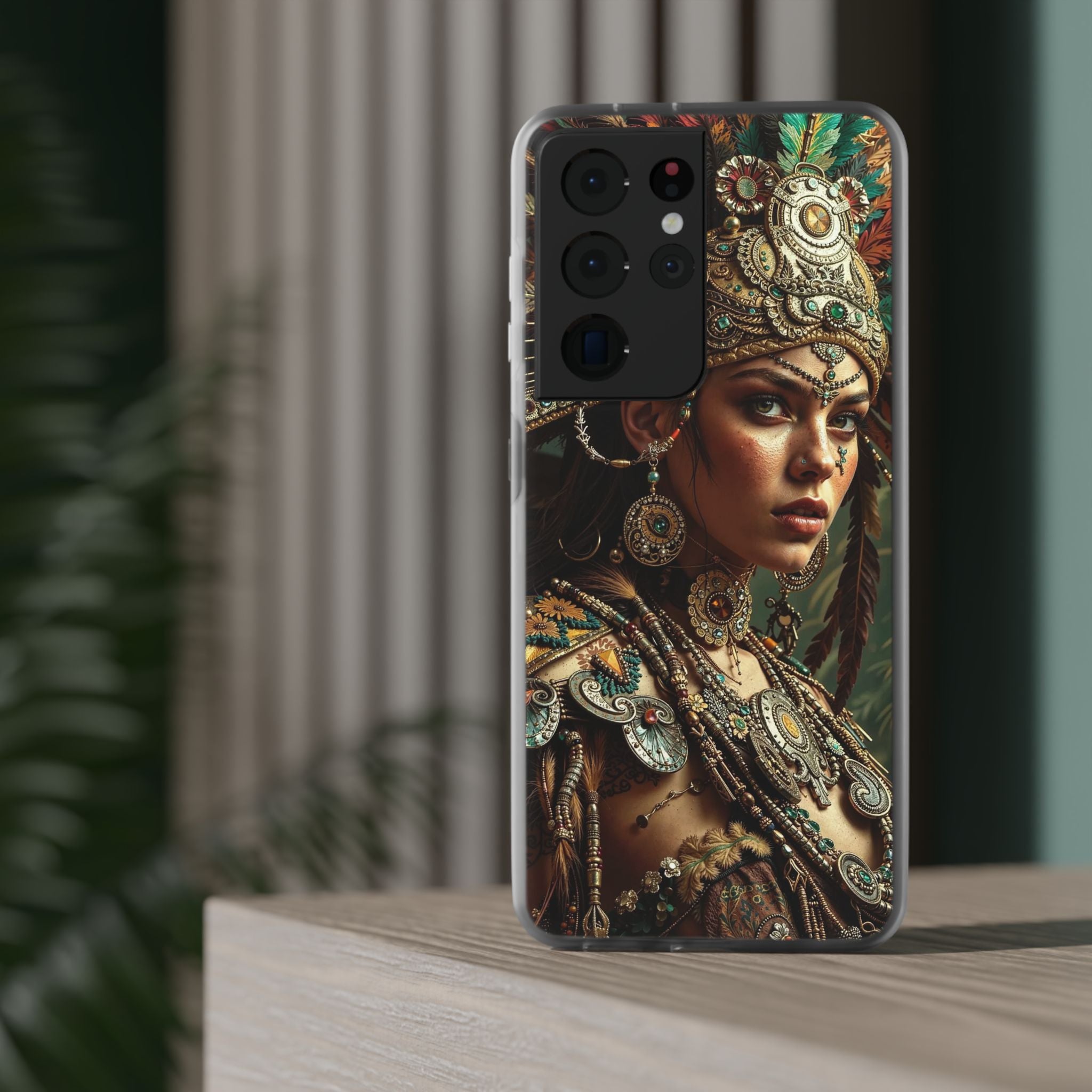 Aztec Warrior Goddess – Flexi Phone Case (iPhone & Samsung • Clear TPU • Made in USA • Personalized Option)