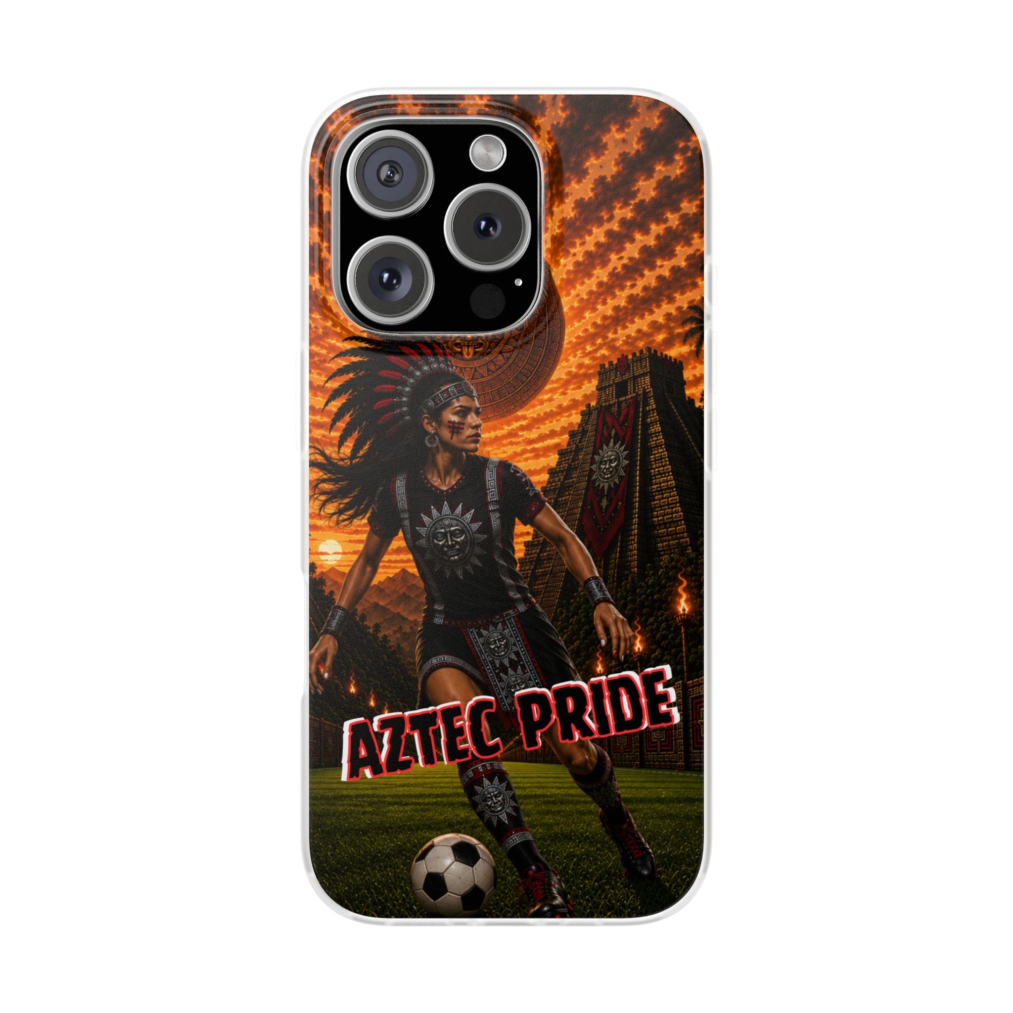 Aztec Soccer Female Warrior – Flexi Phone Case (iPhone & Samsung • Clear TPU • Made & Shipped in the USA • 🚚 FREE USA Shipping • Personalized Option)