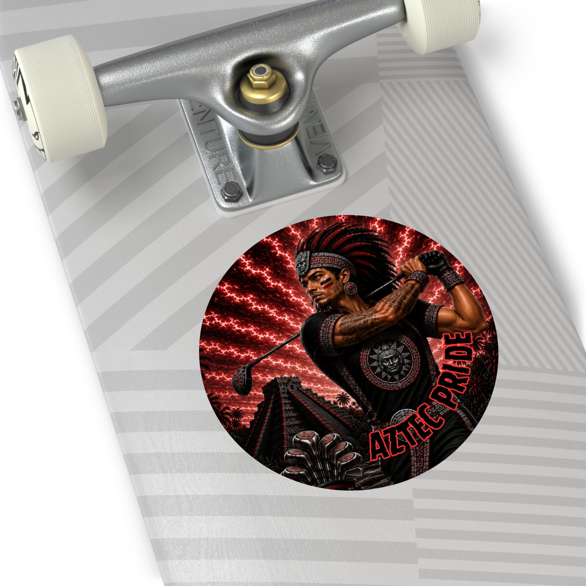 Aztec Golf Male Warrior Round Vinyl Sticker 2”–6” | Made & Shipped in the USA • 🚚 FREE USA Shipping • Personalized Option