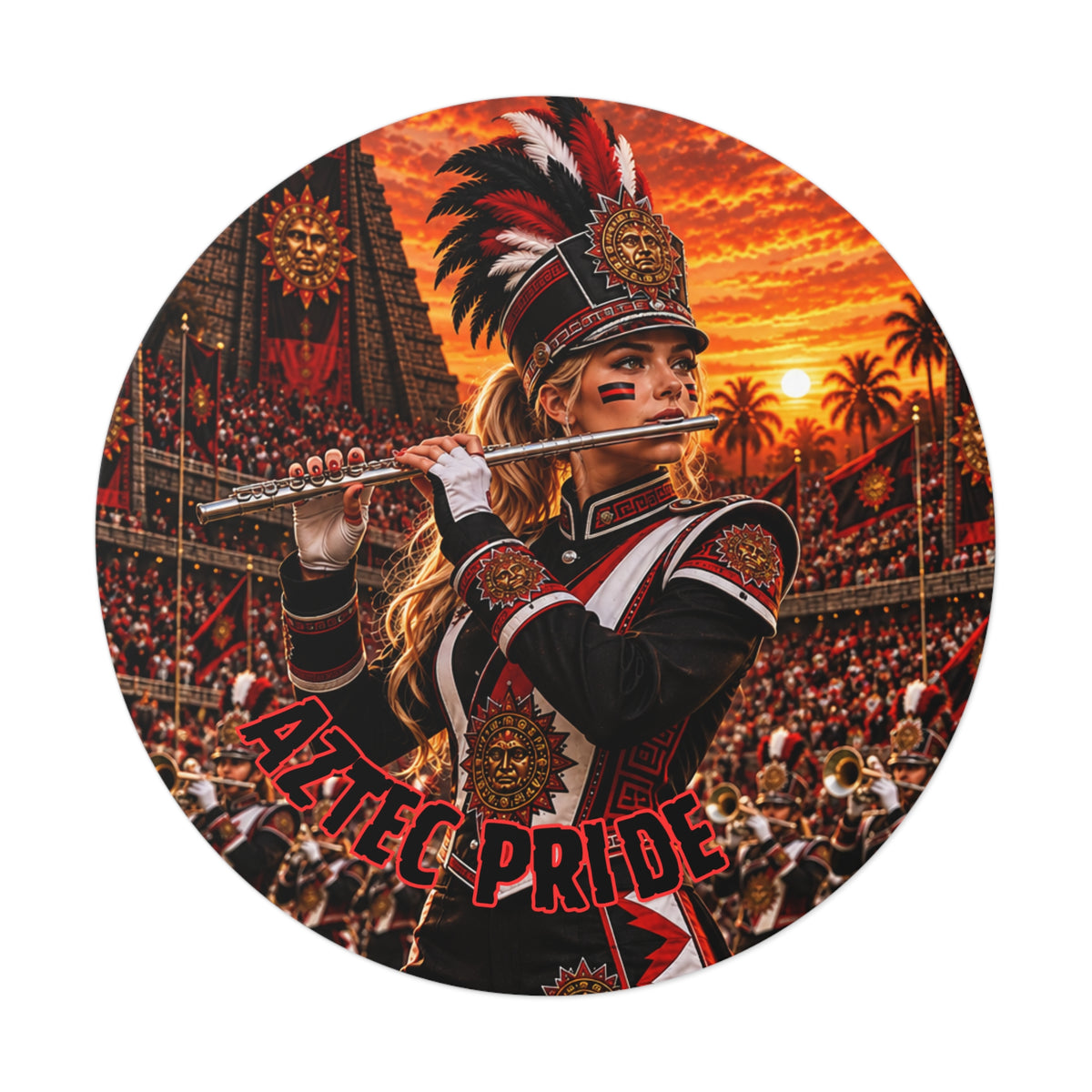 Aztec Band Warrior Round Vinyl Sticker 2”–6” | Made & Shipped in the USA • 🚚 FREE USA Shipping • Personalized Option