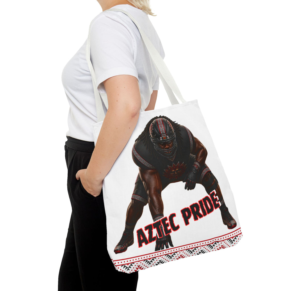 Aztec Football O-Line Warrior Tote Bag | Aztec-Inspired AI Art • Made & Shipped in the USA • 🚚 FREE USA Shipping • FREE Personalization