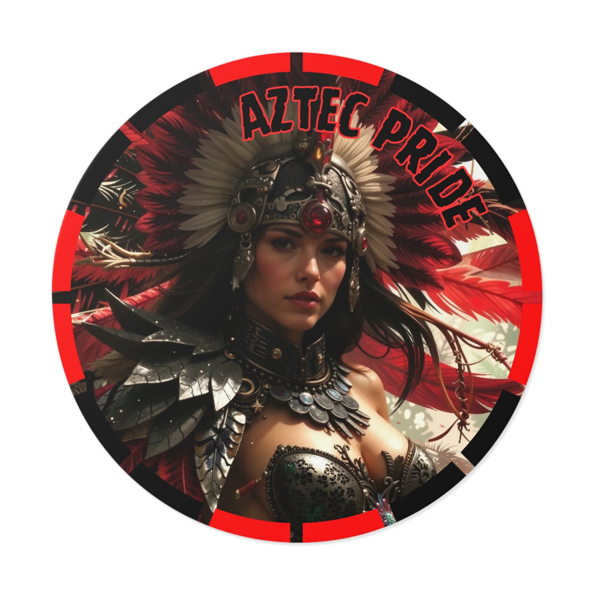 Aztec Blood Feather Goddess Round Vinyl Sticker – Waterproof Matte Decal (2”–6”)