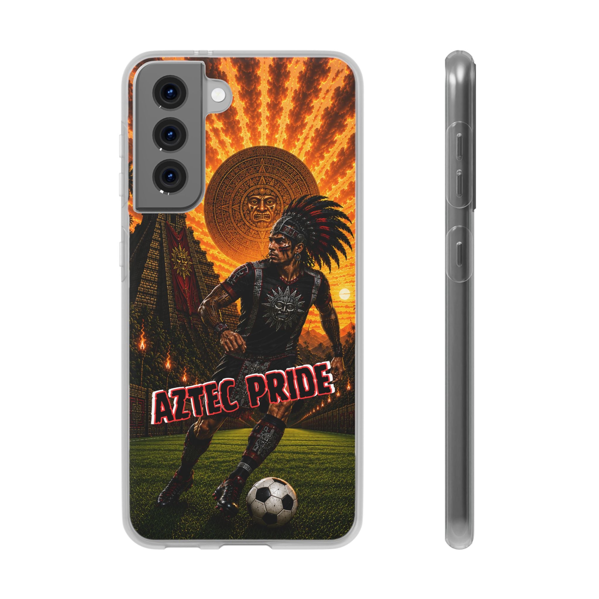 Aztec Soccer Male Warrior – Flexi Phone Case (iPhone & Samsung • Clear TPU • Made & Shipped in the USA • 🚚 FREE USA Shipping • Personalized Option)