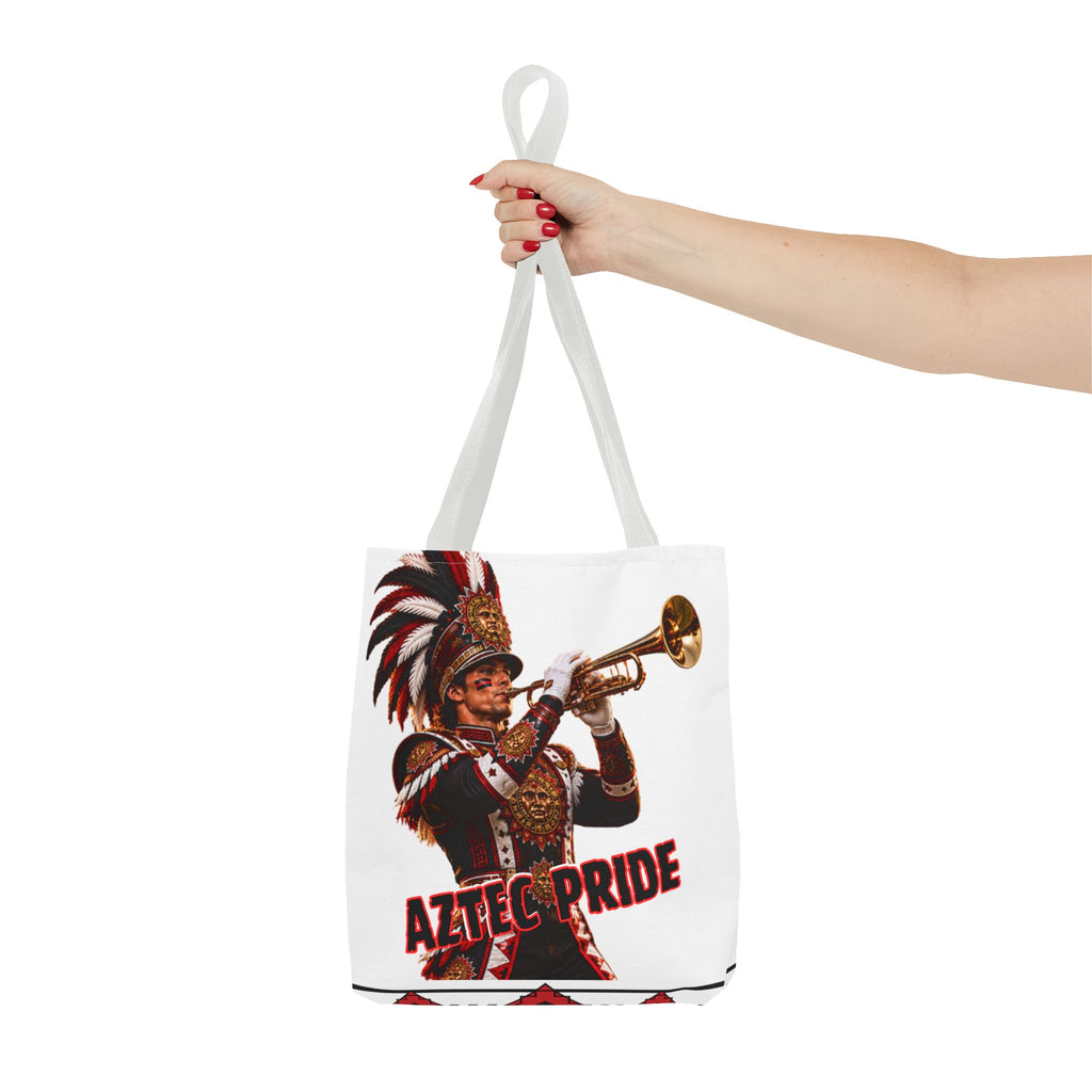 Aztec Trumpet Warrior Tote Bag | Aztec-Inspired AI Art • Made & Shipped in the USA • 🚚 FREE USA Shipping • FREE Personalization