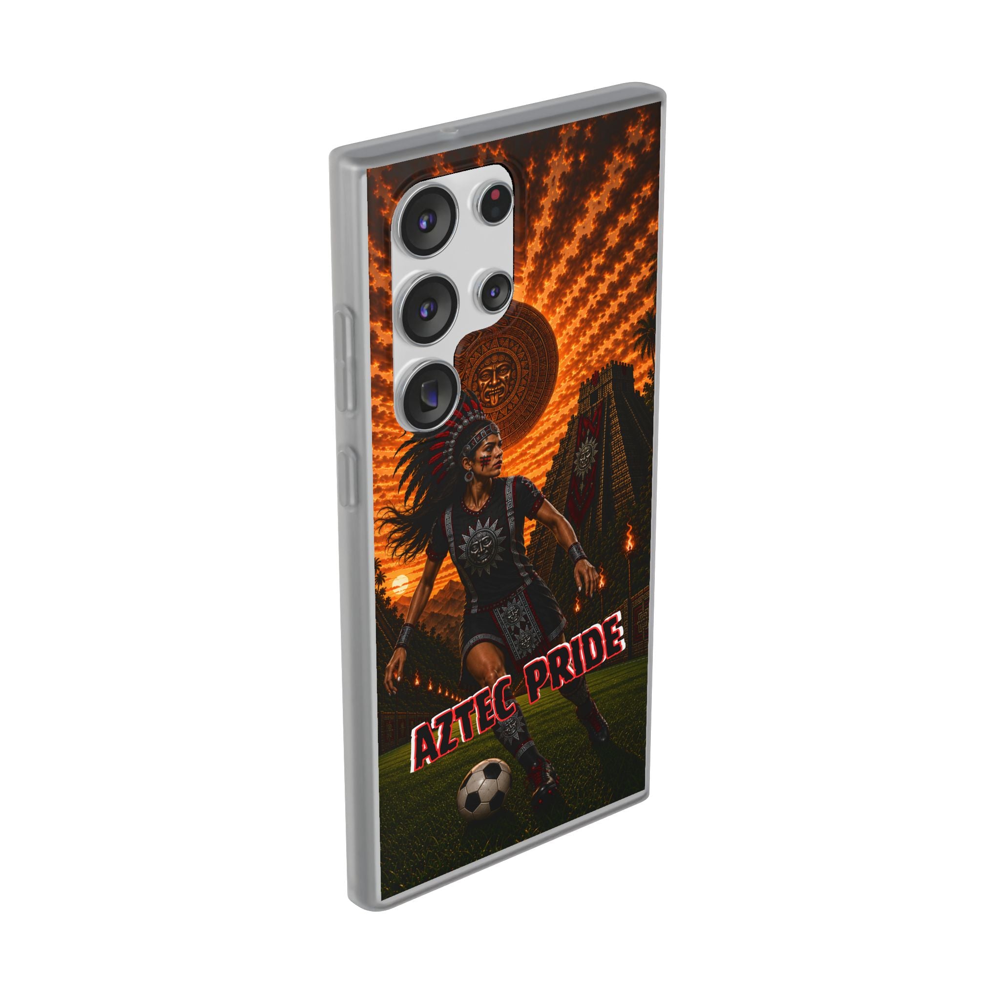 Aztec Soccer Female Warrior – Flexi Phone Case (iPhone & Samsung • Clear TPU • Made & Shipped in the USA • 🚚 FREE USA Shipping • Personalized Option)