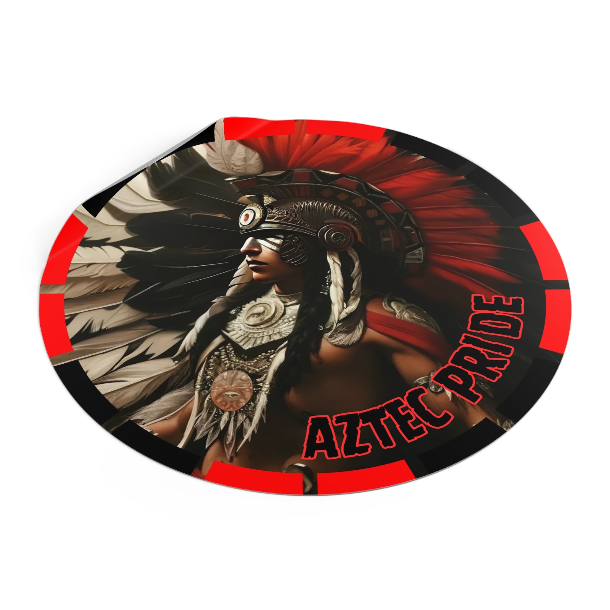 Aztec Fierce Warrior Round Vinyl Sticker – Waterproof Matte Decal (2”–6”)