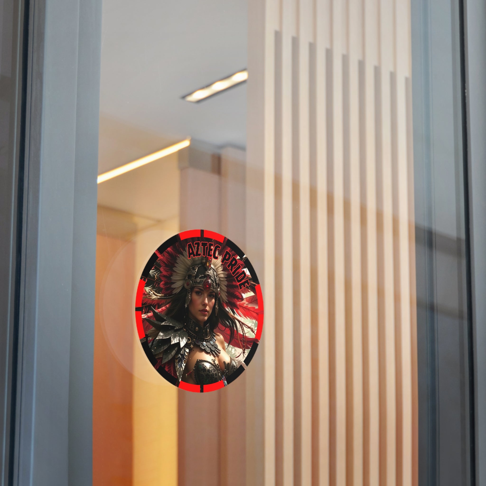 Aztec Blood Feather Goddess Round Vinyl Sticker – Waterproof Matte Decal (2”–6”)