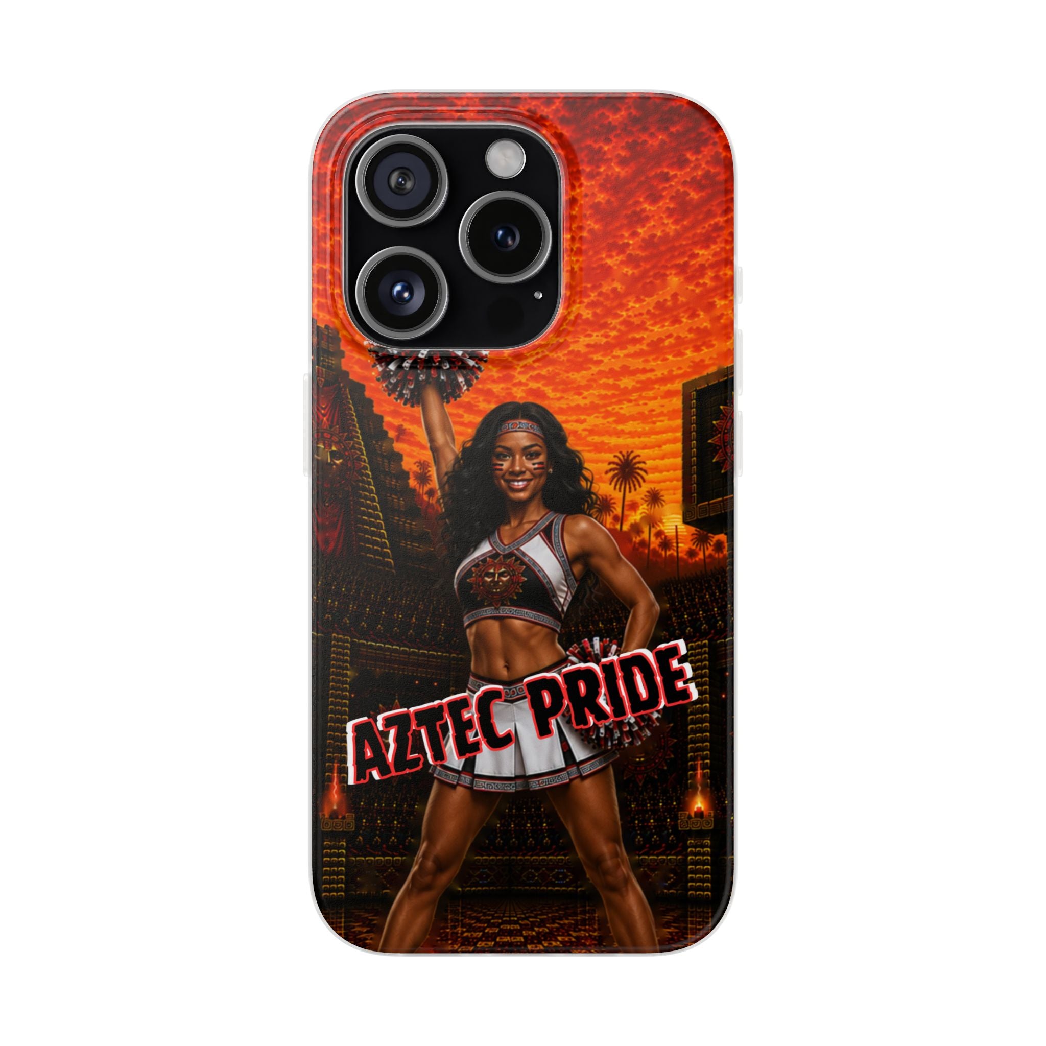Aztec Cheerleader Warrior – Flexi Phone Case (iPhone & Samsung • Clear TPU • Made & Shipped in the USA • 🚚 FREE USA Shipping • Personalized Option)