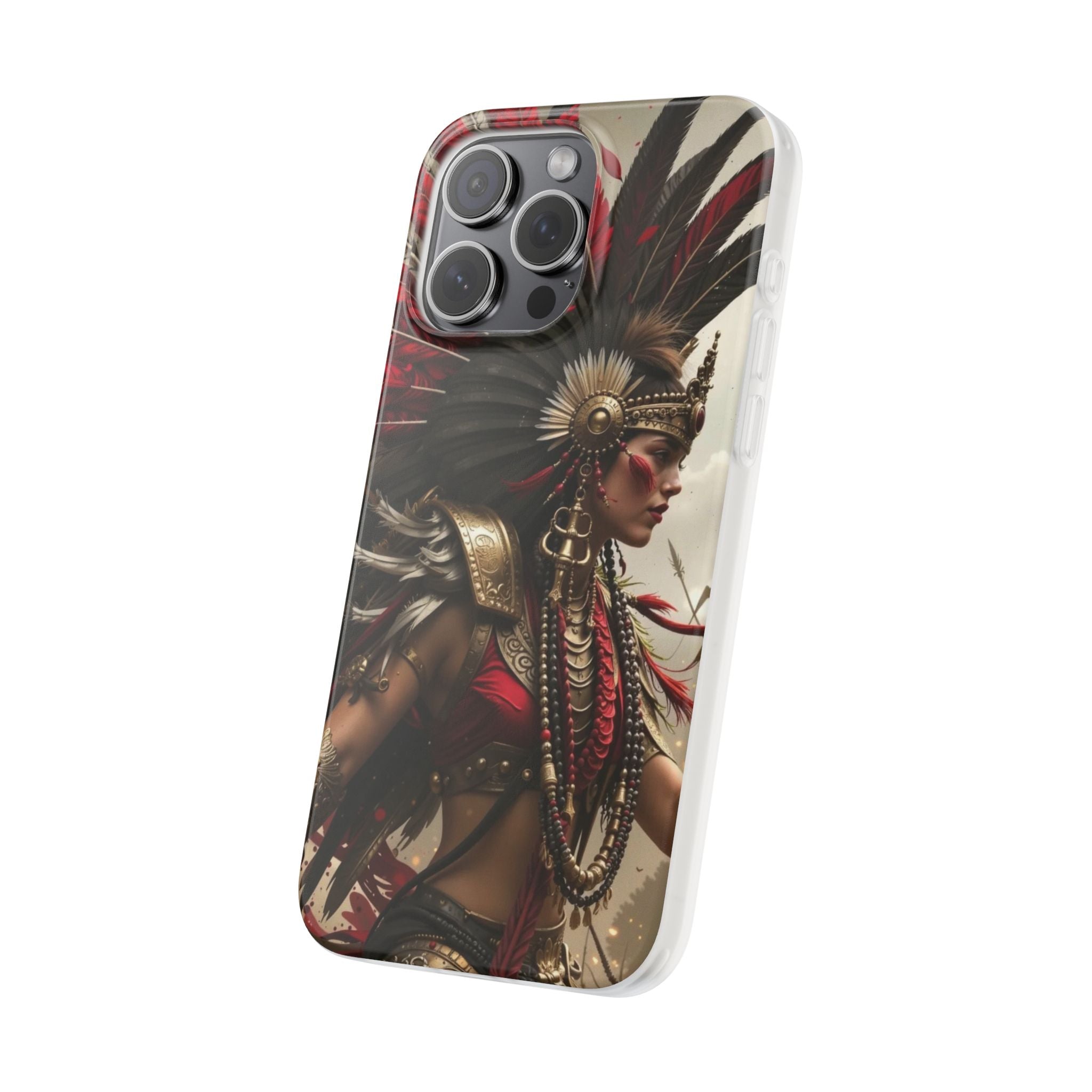 Aztec Warrior Queen – Flexi Phone Case (iPhone & Samsung • Clear TPU • Made in USA • Personalized Option)