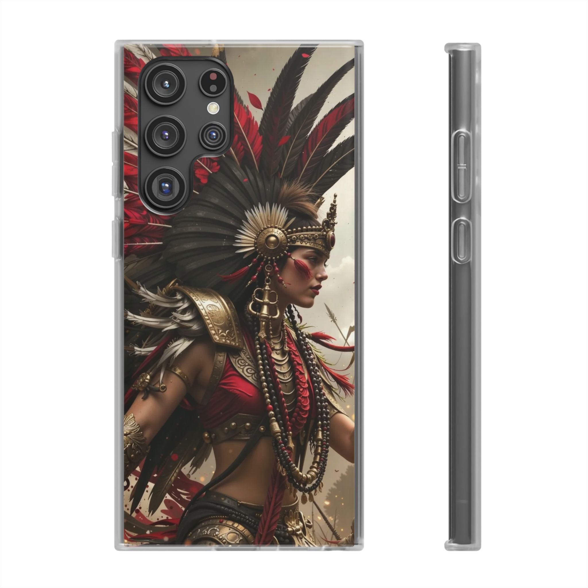 Aztec Warrior Queen – Flexi Phone Case (iPhone & Samsung • Clear TPU • Made in USA • Personalized Option)