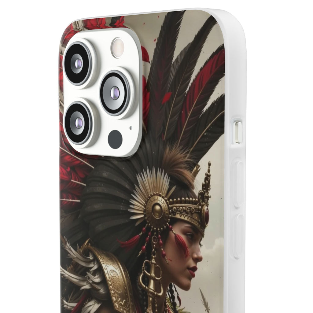 Aztec Warrior Queen – Flexi Phone Case (iPhone & Samsung • Clear TPU • Made in USA • Personalized Option)